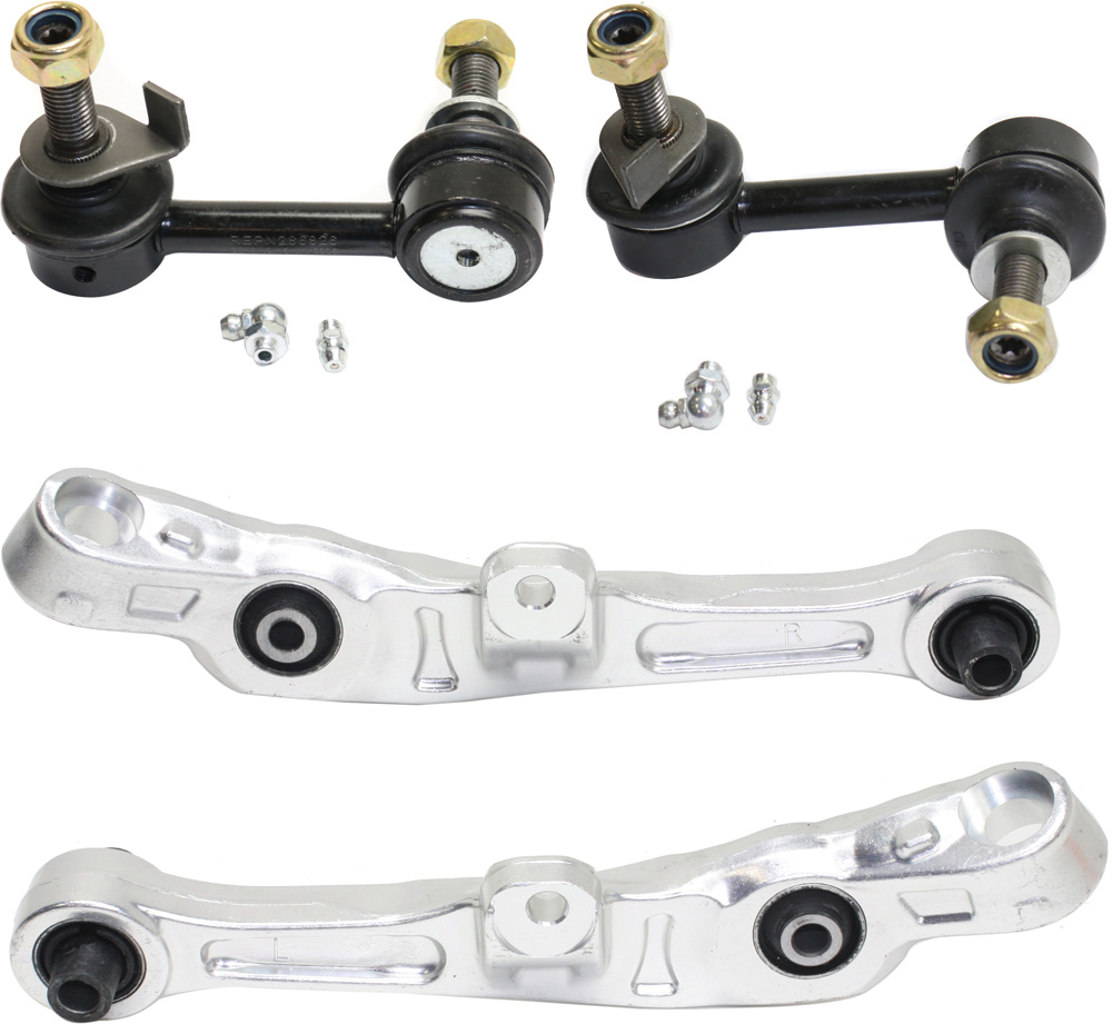 AM 350Z G35-03-04 FRONT CONTROL ARM KIT RH AND LH Lower Frontward w o ball joint s 4 pc Kit with Sway Bar Link SKU KIT 092617-79 OEM 54501AM601-54500AM601-1015920