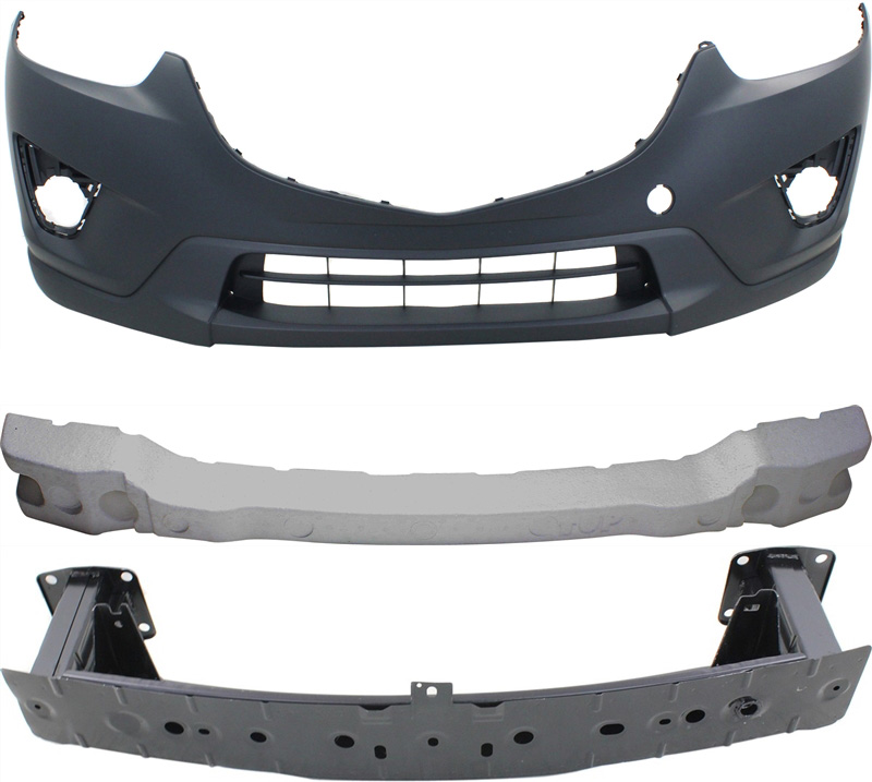 AM CX 5-13-16 FRONT BUMPER COVER 3 pc Kit Upper Primed Lower Textured with Bumper Absorber and Bumper Reinforcement SKU KIT 092716-22 Partslink MA1000236 MA1070110 MA1006150 OEM KD45500319U KD5350111 KD535007