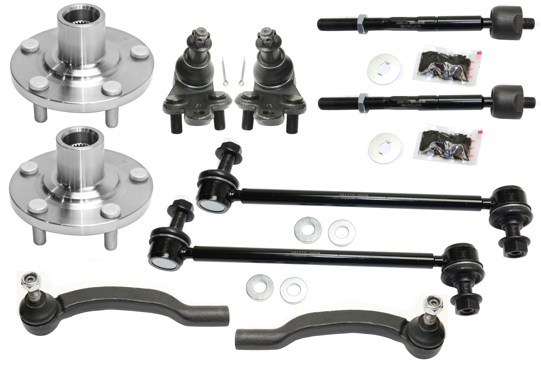AM SIENNA 04-10 FRONT SUSPENSION KIT RH AND LH 10 pc Kit with Ball Joints Sway Bar Links Tie Rod Ends and Wheel Hubs SKU KIT 092717-10 Partslink TO4522102 OEM 104307-1014883-2601570-5051
