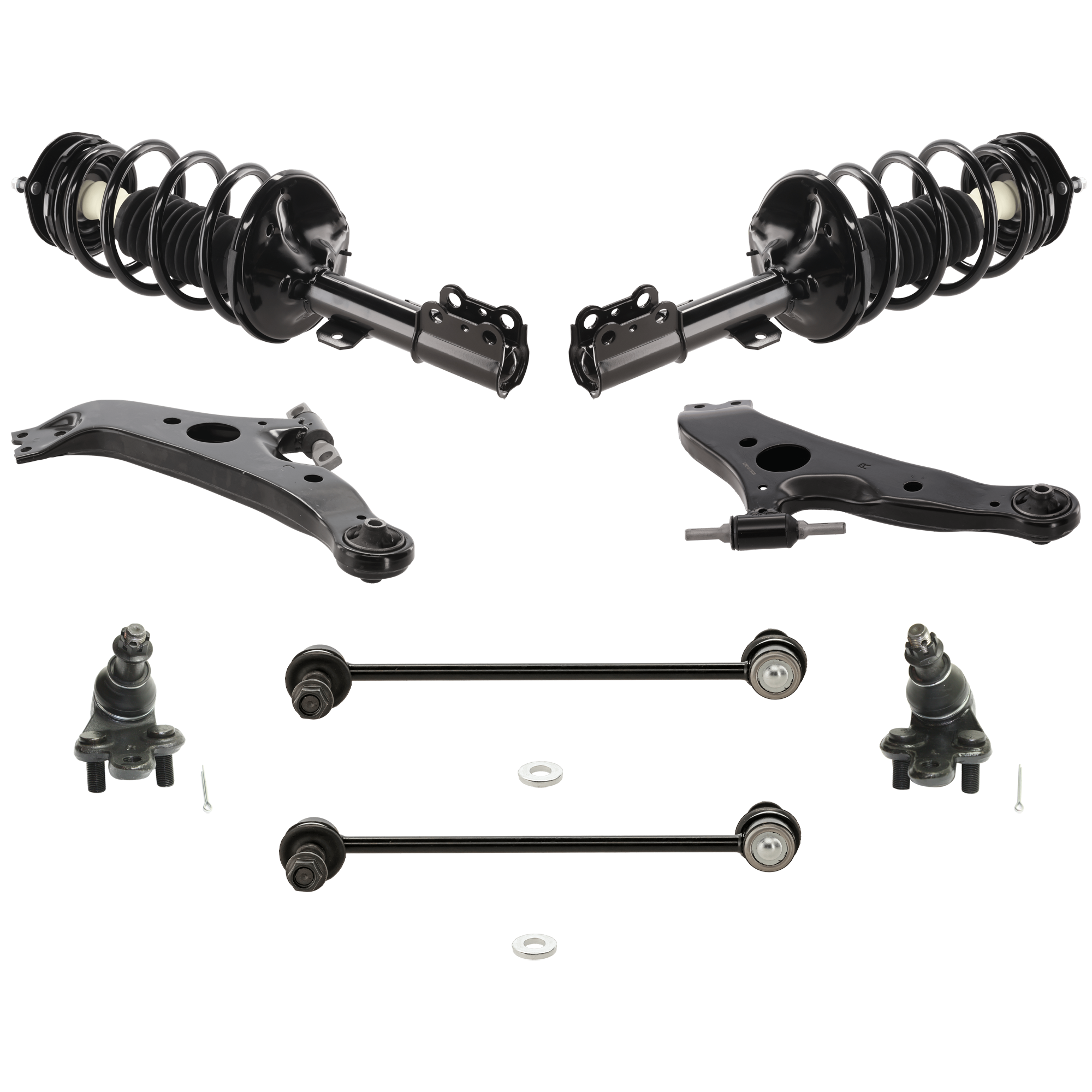 AM SIENNA 04-06 FRONT CONTROL ARM KIT RH AND LH Lower 8 pc kit with Ball Joints Shock Absorber and Strut Assembly and Sway Bar Links SKU KIT 092717-21 OEM 104307-1014883-2601570-5051302