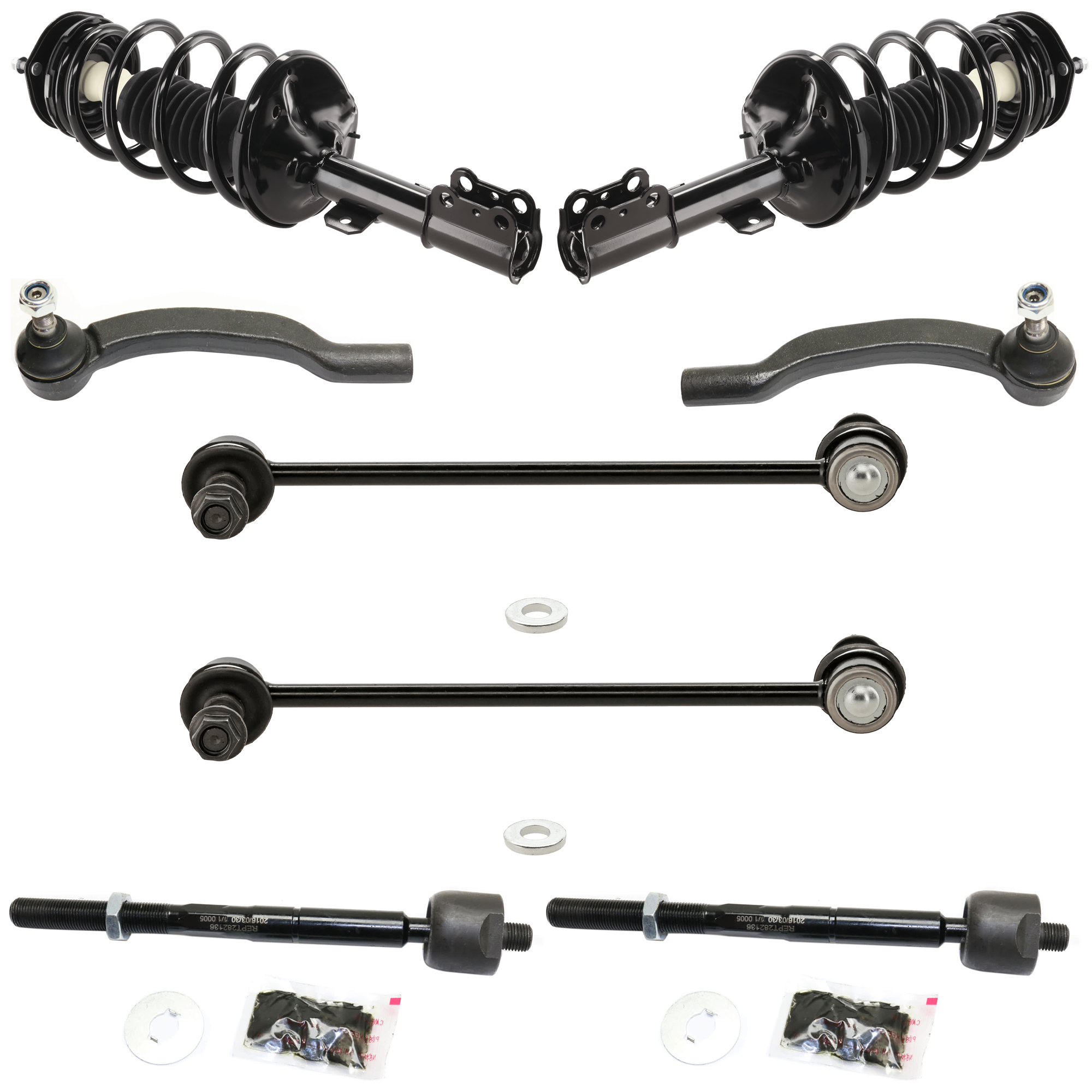 AM SIENNA 04-06 FRONT SUSPENSION KIT RH AND LH 8 pc kit with Loaded Struts Sway Bar Links and Tie Rod Ends SKU KIT 092717-24 Partslink TO4522102 OEM 172237-182237-869223-501722379