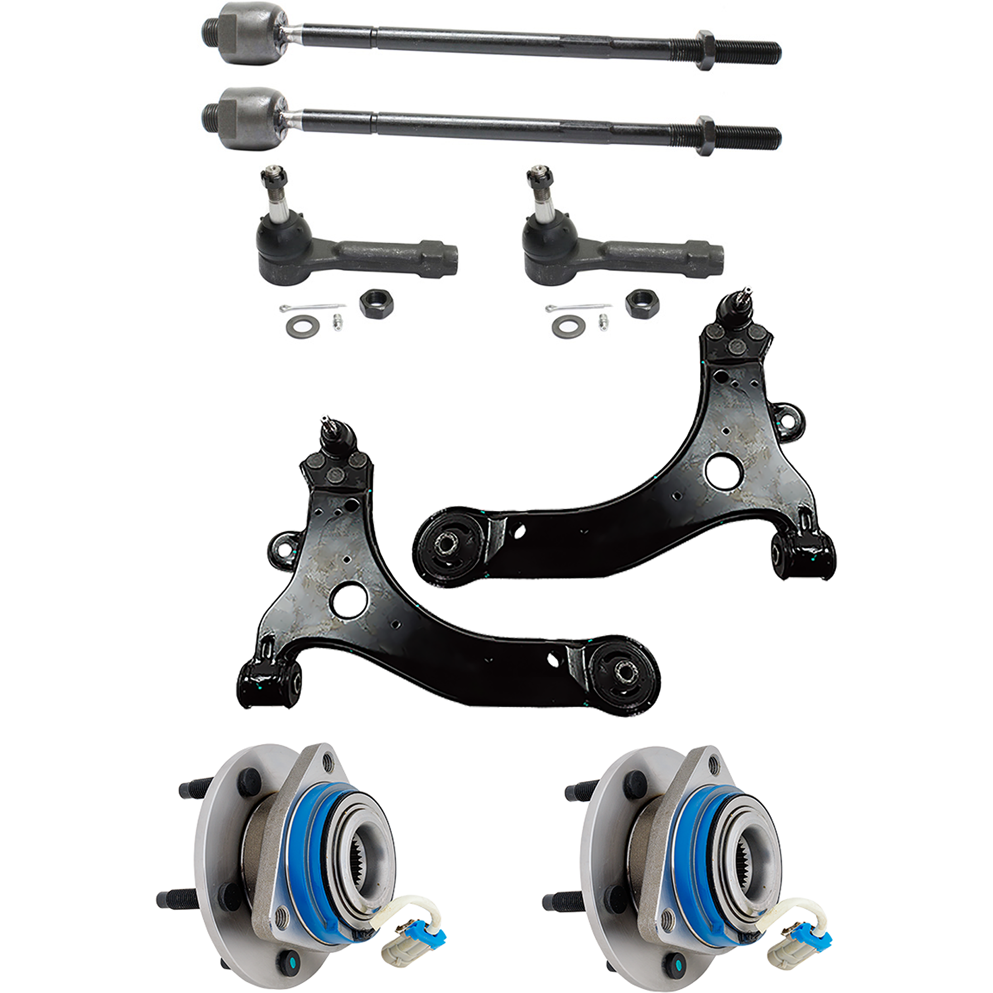 AM SILHOUETTE VENTURE 97-04 FRONT CONTROL ARM KIT RH AND LH Lower w ball joint s 8 pc Kit with Wheel Hub Tie Rod End SKU KIT 092717-42 OEM 10344930-10420754-10344931-104