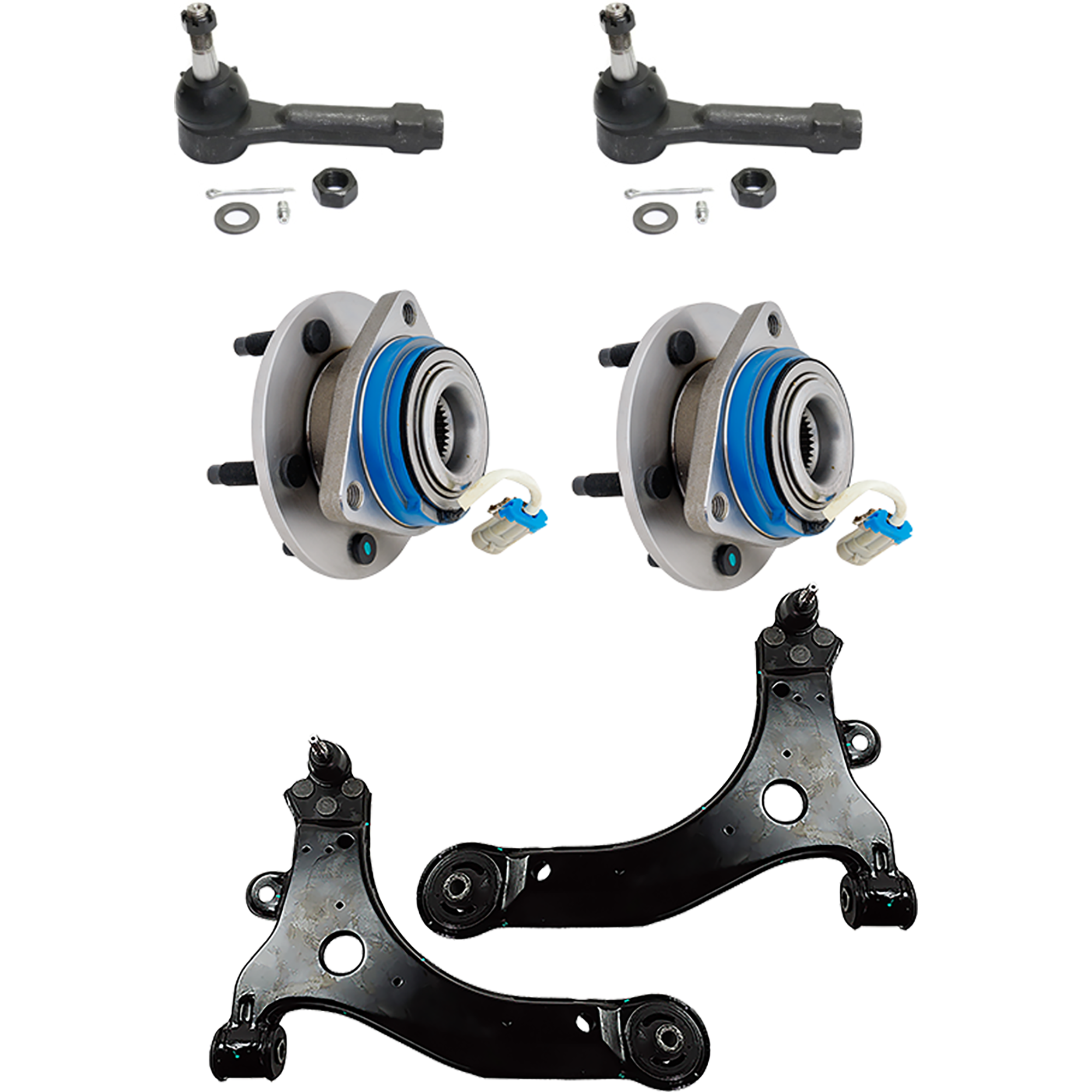 AM SILHOUETTE VENTURE 97-04 FRONT CONTROL ARM KIT RH AND LH Lower w ball joint s 6 pc Kit with Wheel Hub Tie Rod End SKU KIT 092717-44 OEM 10344930-10420754-10344931-104