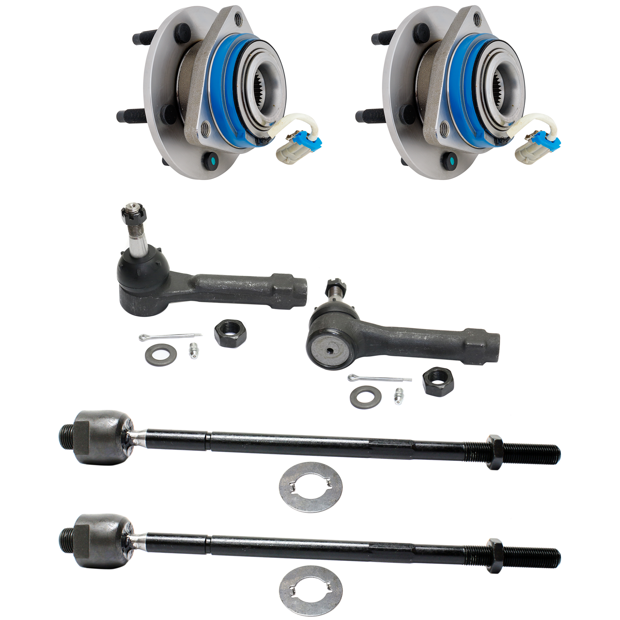 AM MONTANA 99-01 SILHOUETTE VENTURE 97-04 FRONT HUB ASSEMBLY RH AND LH 6 pc Kit with Tie Rod Ends SKU KIT 092717-46 OEM 12429204-382504-382509-2695140