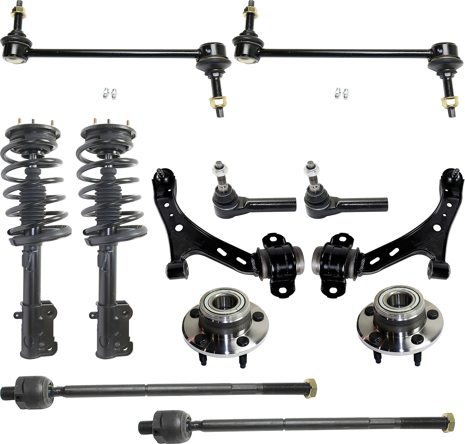 AM MUSTANG 05-09 FRONT CONTROL ARM KIT RH AND LH Lower w ball joint s 12 pc Kit with Shock Absorber and Strut Assembly Wheel Hub Sway Bar Link Tie Rod End Control Arm SKU KIT 092717-49 OEM 7R3Z3079A 6R3Z3079AA 4R3Z307