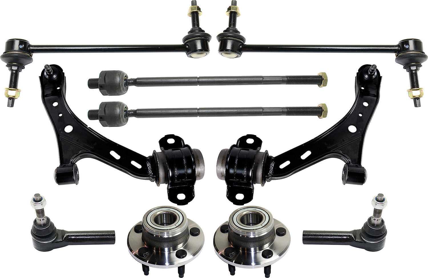AM MUSTANG 05-09 FRONT CONTROL ARM KIT RH AND LH Lower w ball joint s 10 pc Kit with Wheel Hub Sway Bar Link Tie Rod End Control Arm SKU KIT 092717-50 OEM 7R3Z3079A 6R3Z3079AA 4R3Z3079B