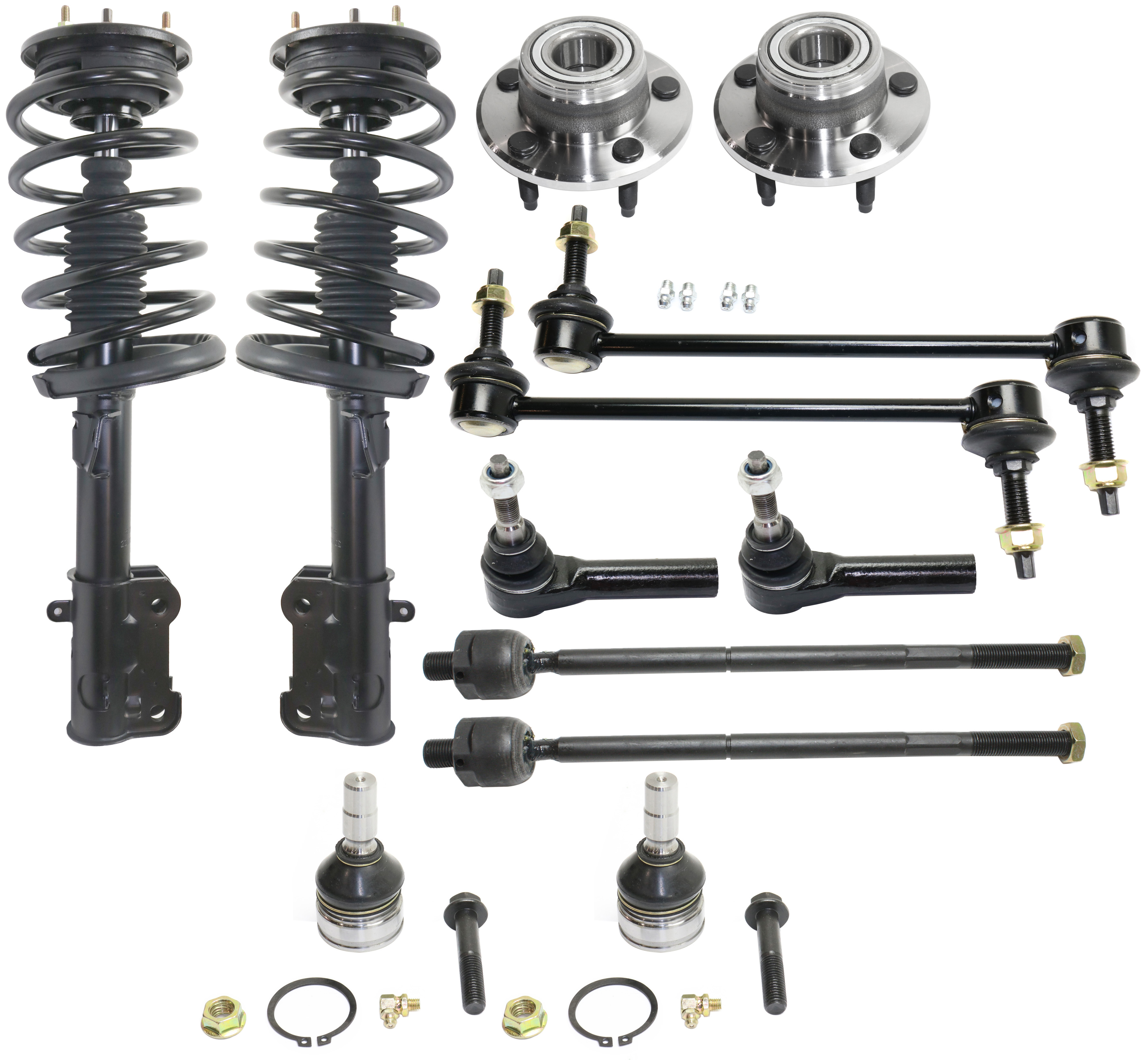 AM MUSTANG 05-09 FRONT SUSPENSION KIT RH AND LH 12 pc kit with Ball Joints Loaded Struts Sway Bar Links Tie Rod Ends and Wheel Hubs SKU KIT 092717-63 OEM 2601594-5051322-45D2322-46D232
