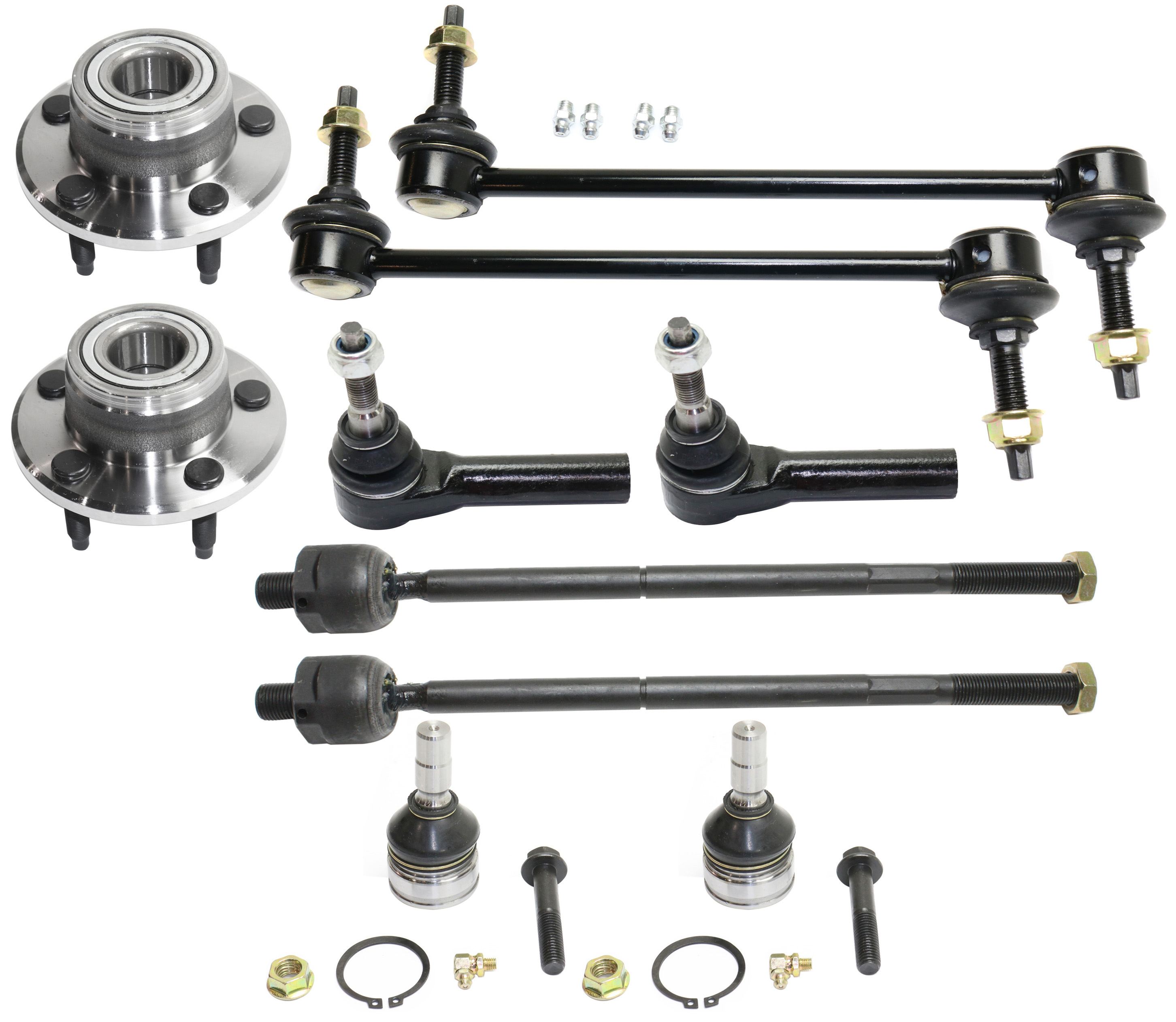 AM MUSTANG 05-09 FRONT SUSPENSION KIT RH AND LH 10 pc kit w Ball Joints Sway Bar Links Tie Rod Ends and Wheel Hubs SKU KIT 092717-64 OEM 2601594-5051322-45D2322-46D232