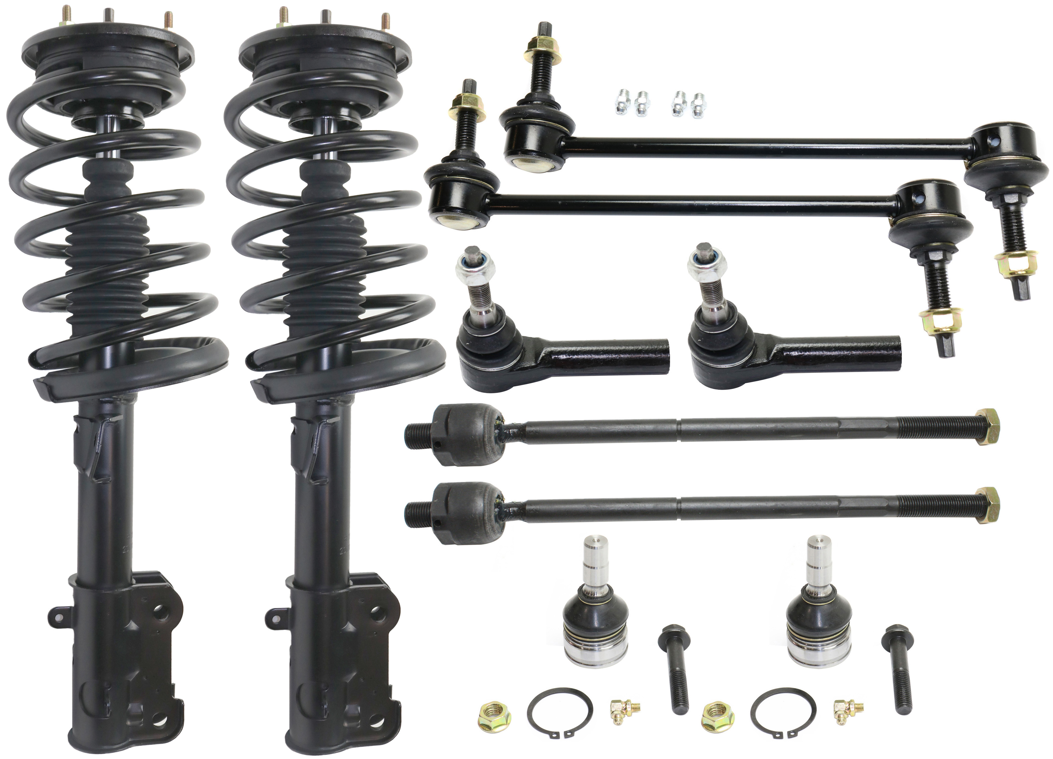 AM MUSTANG 05-10 FRONT SUSPENSION KIT RH AND LH 10 pc kit with Ball Joints Loaded Struts Sway Bar Links and Tie Rod Ends SKU KIT 092717-65 OEM 2601594-5051322-45D2322-46D232