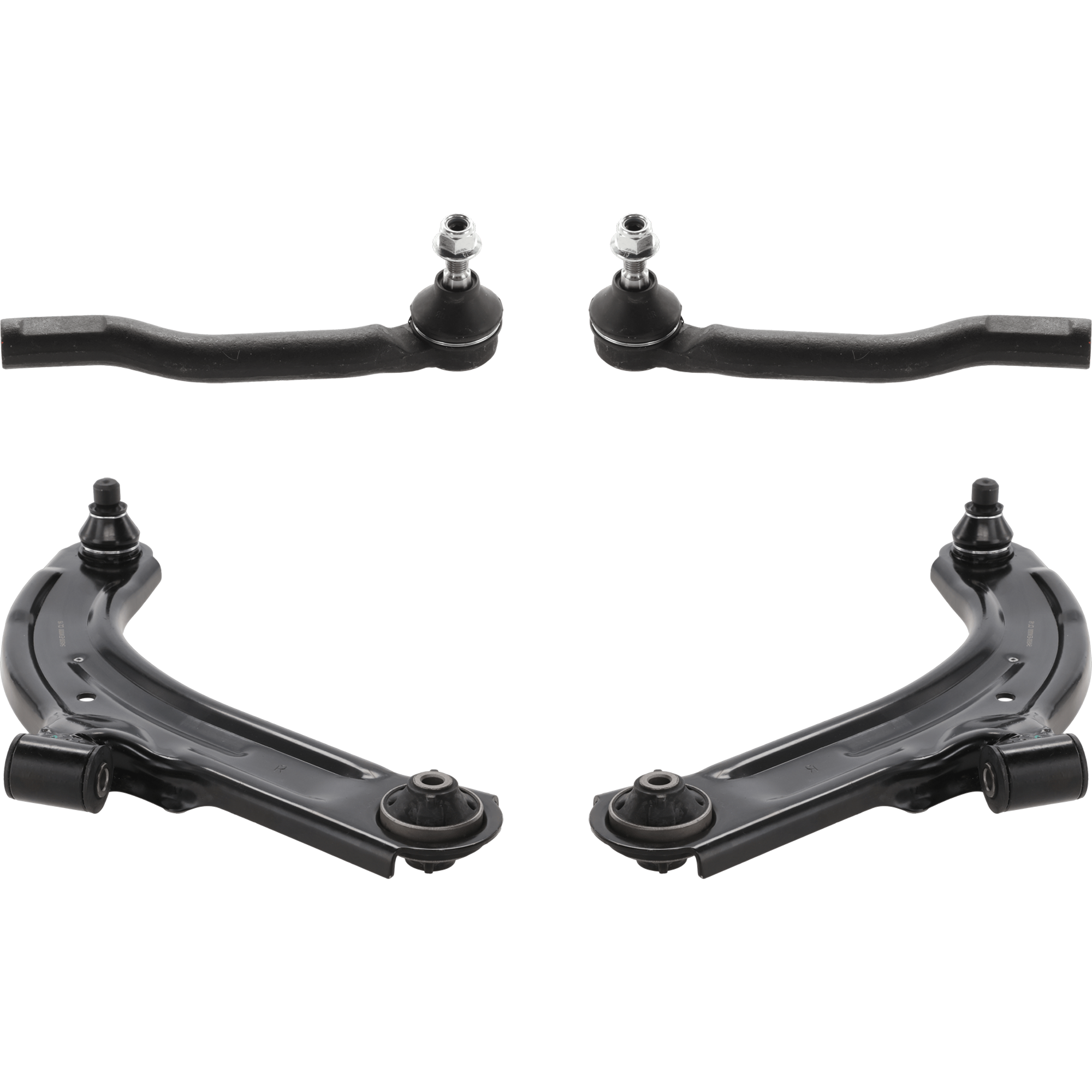 AM VERSA 07-12 CUBE 09-14 FRONT CONTROL ARM KIT RH AND LH Lower 4 pc kit with Tie Rod End SKU KIT 092717-78 Partslink NI4520103 NI4521103 OEM 545001FU0B 54500EW000-545011FU