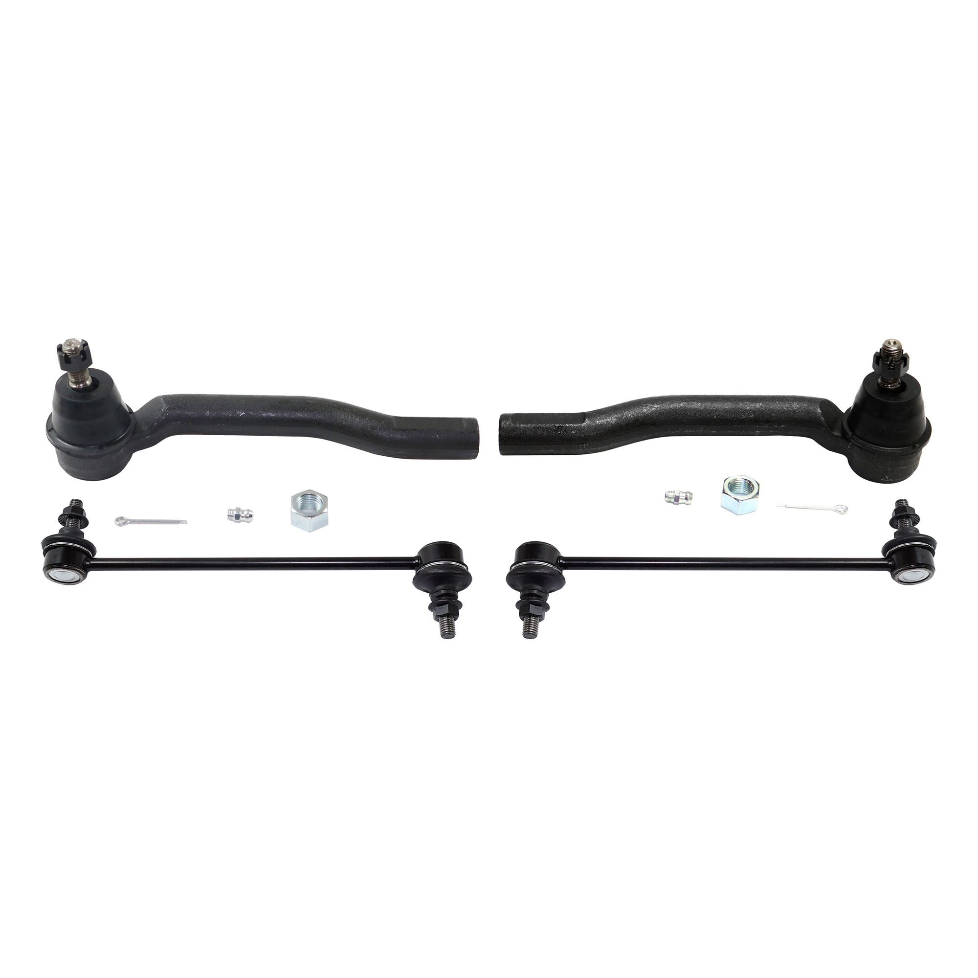AM VERSA 07-12 CUBE 09-14 FRONT SUSPENSION KIT RH AND LH 4 pc kit with Sway Bar Links and Tie Rod Ends SKU KIT 092717-80 Partslink NI4520103 NI4521103 OEM 1017014-2653084-5451798-45G208