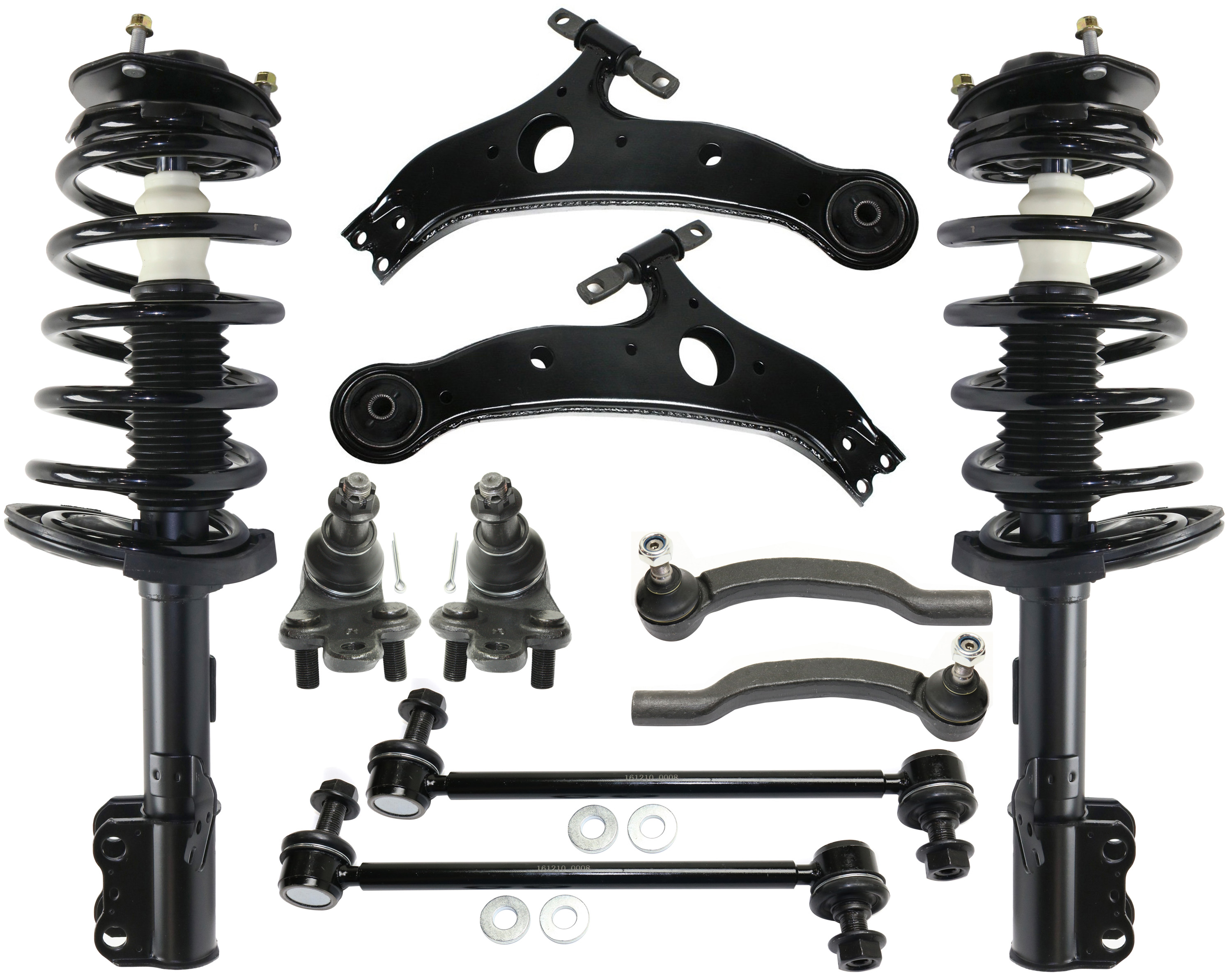 AM SIENNA 05-10 FRONT CONTROL ARM KIT RH AND LH Lower w Ball Joint s 10 pc Kit with Shock Absorber and Strut Assembly Tie Rod End Ball Joint Sway Bar Link Control Arm SKU KIT 092717-91 OEM 104307-1014883-2601570-5051