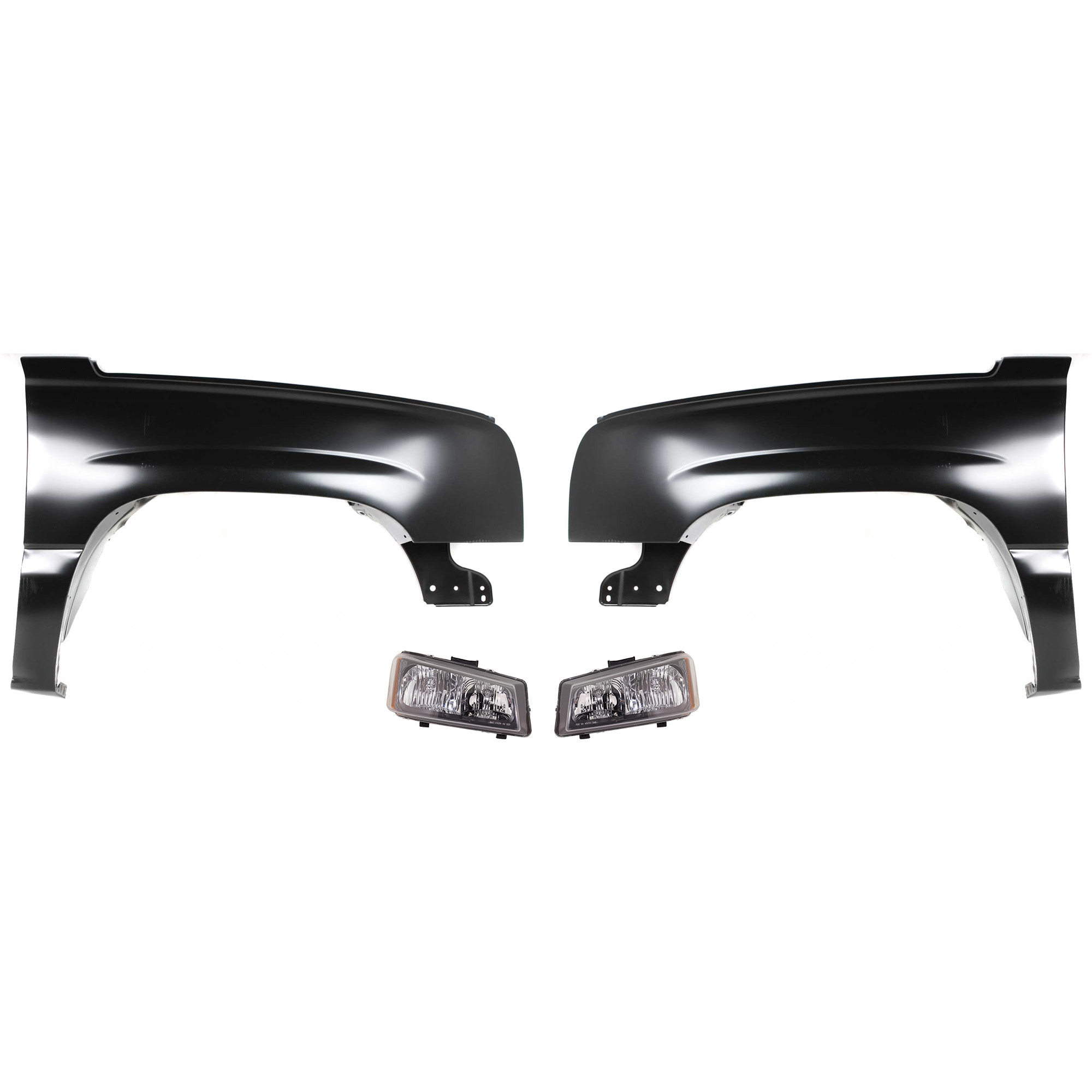 AM SILVERADO 03-07 FRONT FENDER RH AND LH 4 pc kit with Headlights SKU KIT 092718-03 Partslink GM1241305 GM1240305 GM2502224 GM2503224 OEM 88944419-88944420-10396913 PFM