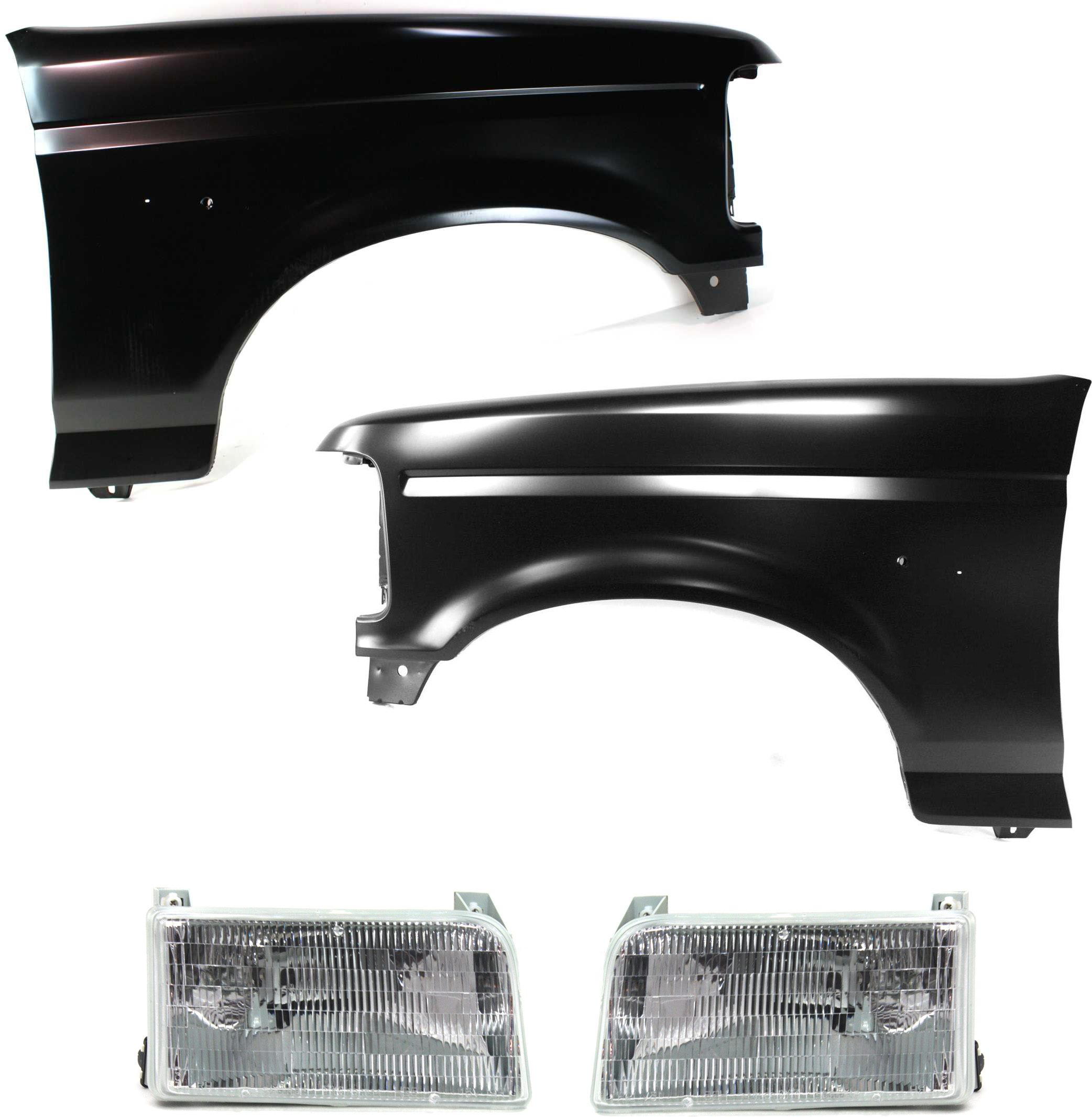 AM F SERIES F SUPER DUTY 92-97 FRONT FENDER RH AND LH Primed 4 pc Kit with Headlights CAPA SKU KIT 092718-15 Partslink FO1240138C FO1241136C FO2502118C FO2503114C OEM F2TZ13008A F2TZ13008B F2TZ1600