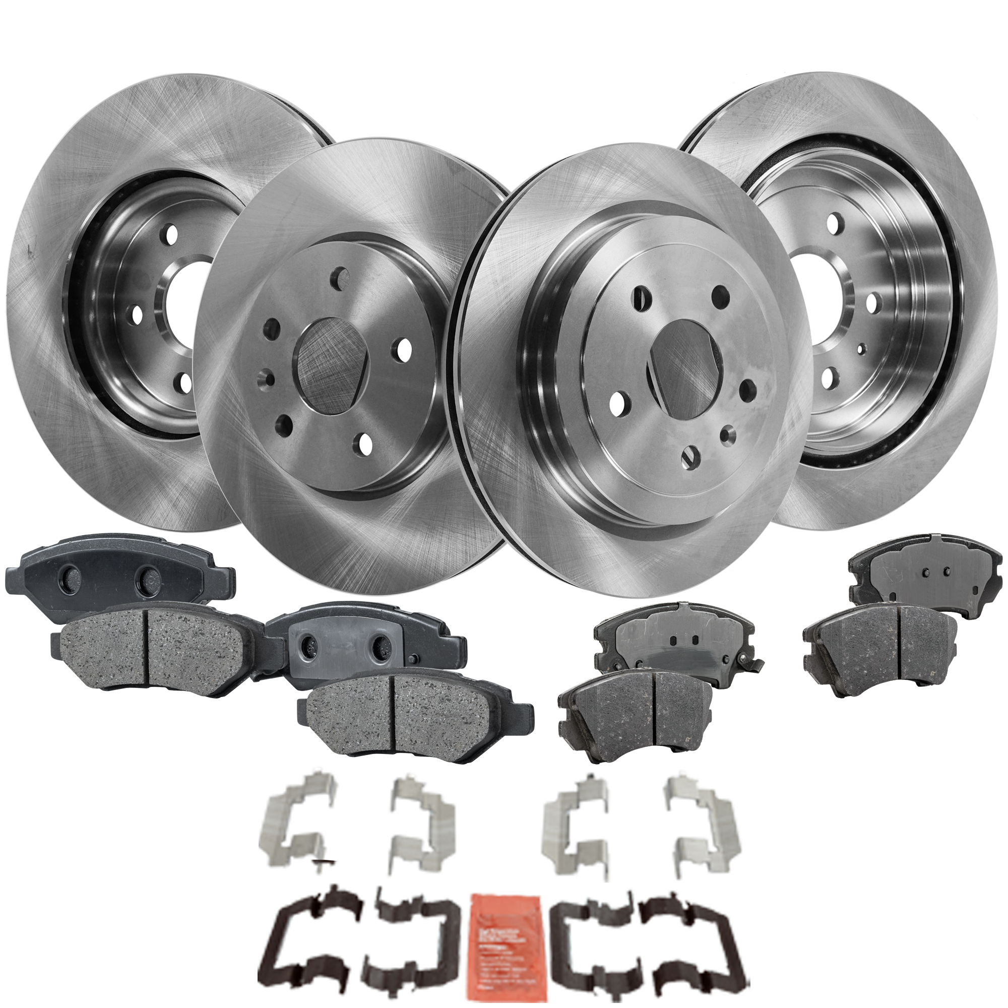 AM CAMARO 10-15 FRONT AND REAR BRAKE DISC AND PAD KIT 4 Wheel Set Plain Surface SKU KIT 092722-02 OEM 569064-569422-13501308-41237-5