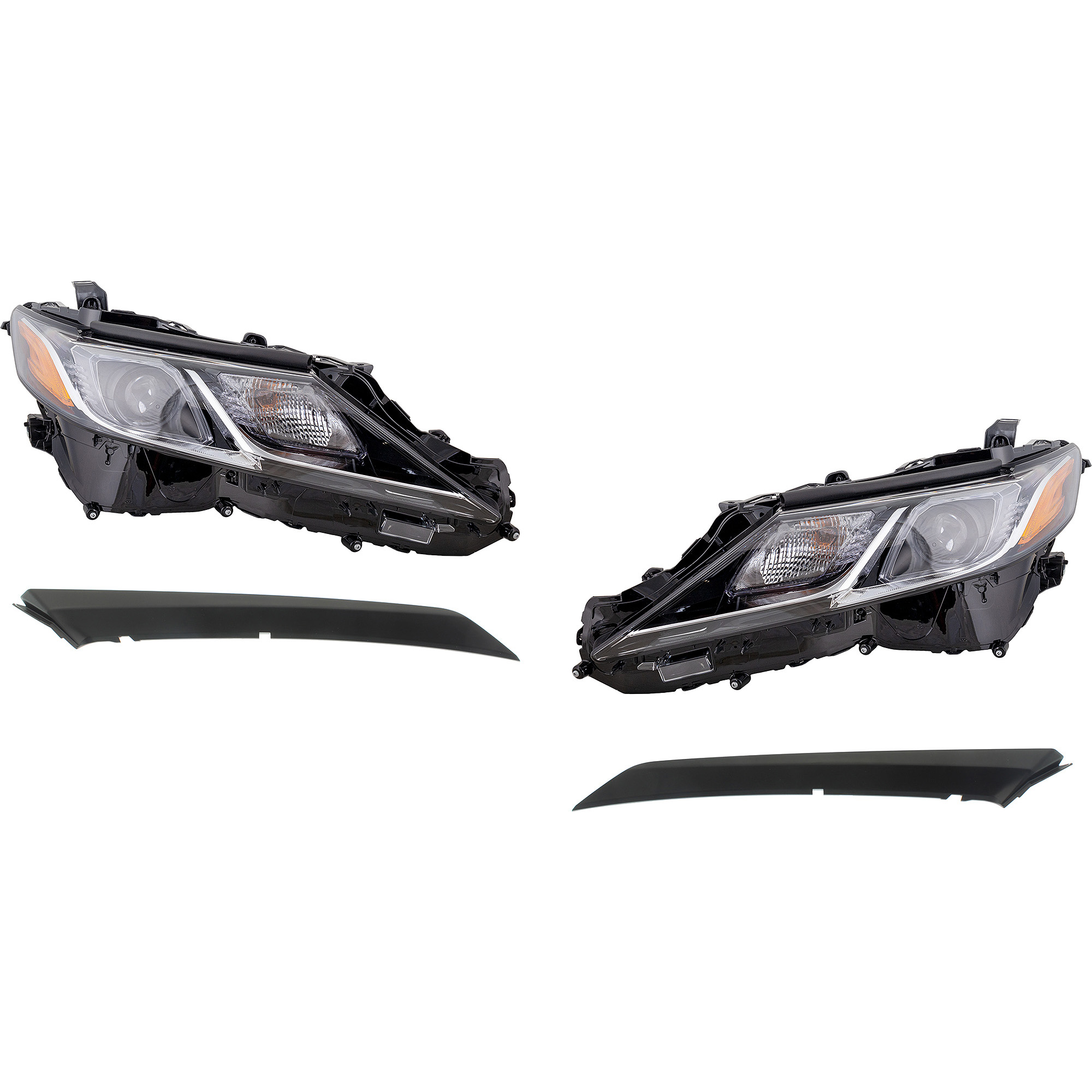 AM CAMRY 18-19 HEAD LAMP RH AND LH 4 pc kit Assembly LED with Bumper Trim SKU KIT 092723-106 Partslink TO2502255 TO2503255 TO1047104 TO1046104 OEM 8111006C40-8115006C40-52712330