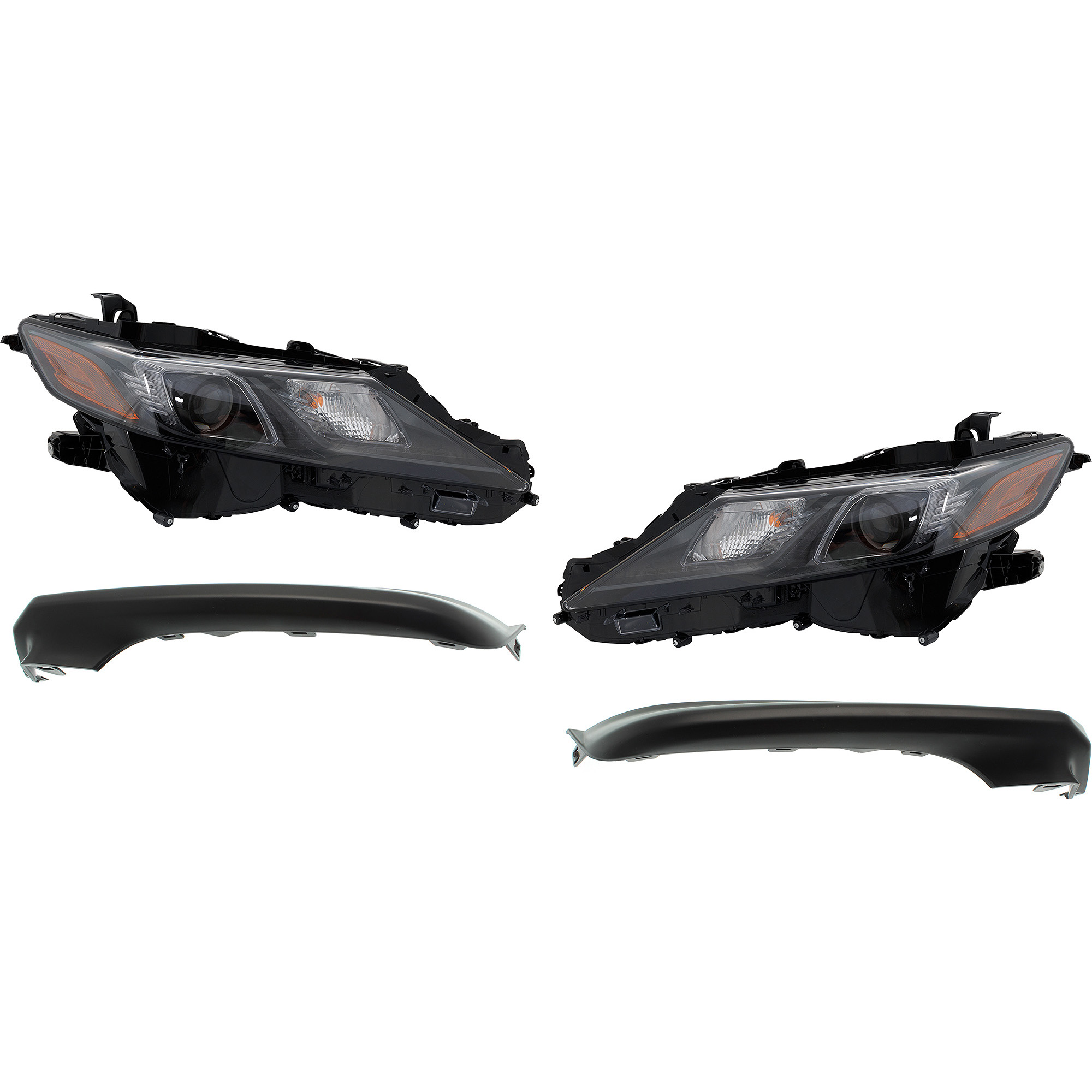 AM CAMRY 18-20 HEAD LAMP RH AND LH 4 pc kit Assembly Halogen with Bumper Trim SKU KIT 092723-112 Partslink TO2502299 TO2503299 TO1047103 TO1046103 OEM 8111006F60-8115006C20-53123330
