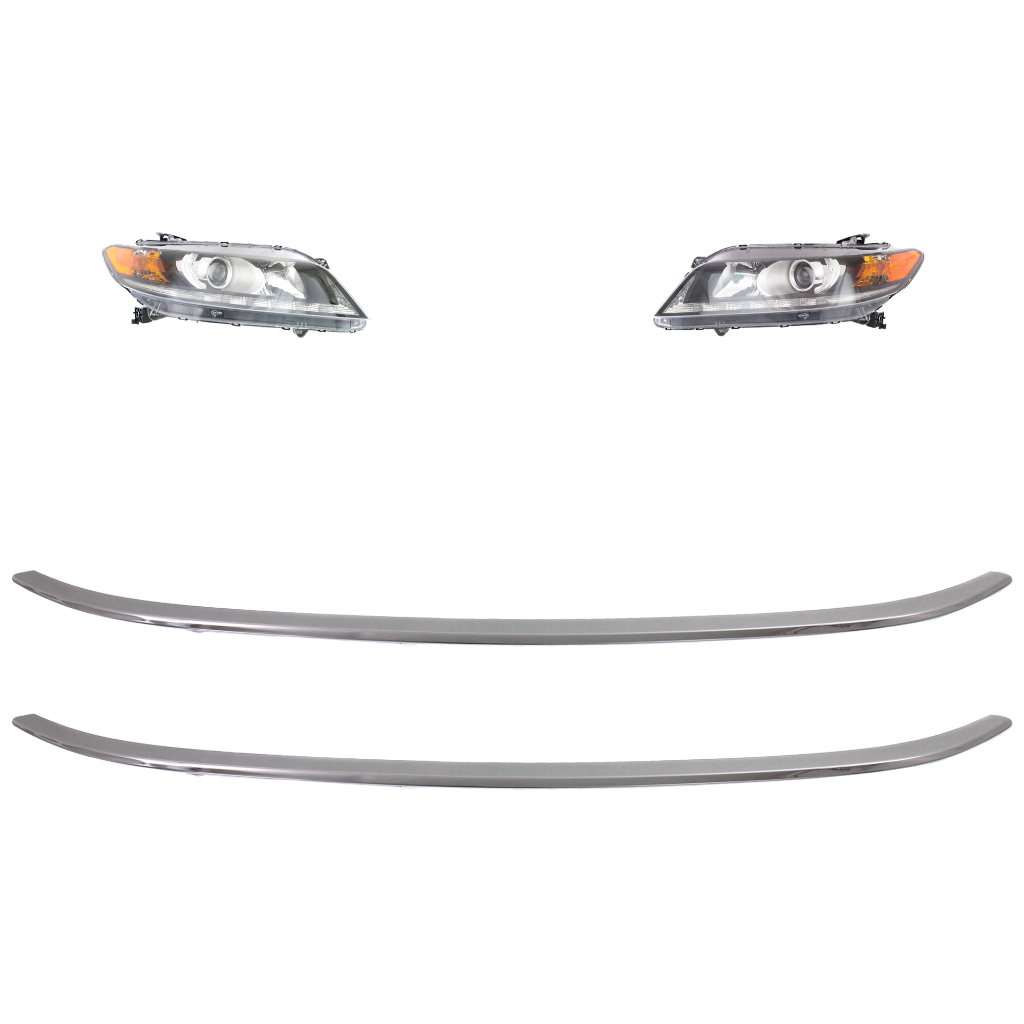 AM ACCORD 13-15 HEAD LAMP RH AND LH 4 pc kit Assembly Halogen with Bumper Trim SKU KIT 092723-127 Partslink HO2502153 HO2503153 HO1044101 OEM 33100T3LA01-33150T3LA01-71104T