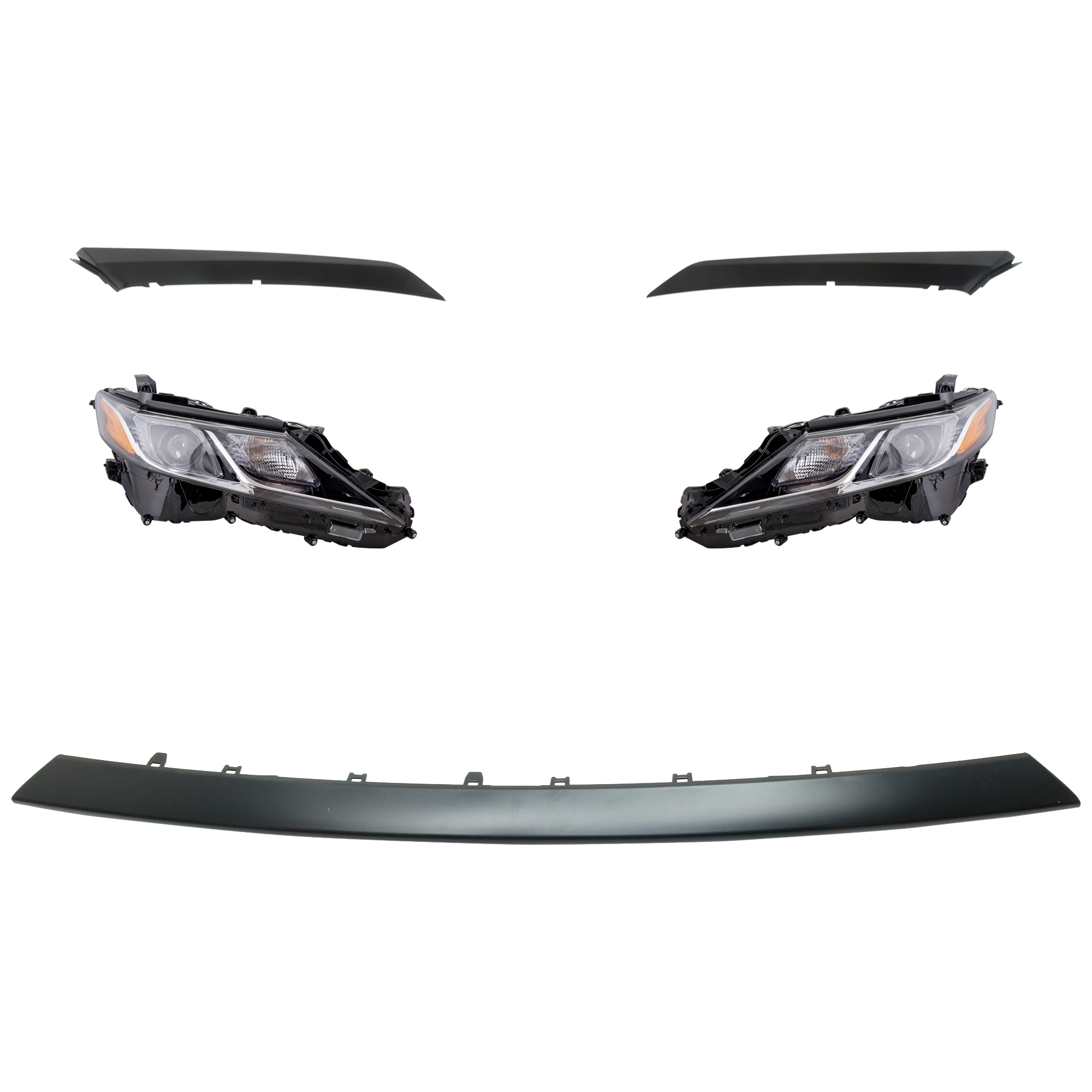 AM CAMRY 18-19 HEAD LAMP RH AND LH 5 pc kit Assembly LED with Bumper Trim SKU KIT 092723-63 Partslink TO2502255 TO2503255 TO1047104 TO1046104 TO1044119 OEM 8111006C40-8115006C40-52712330