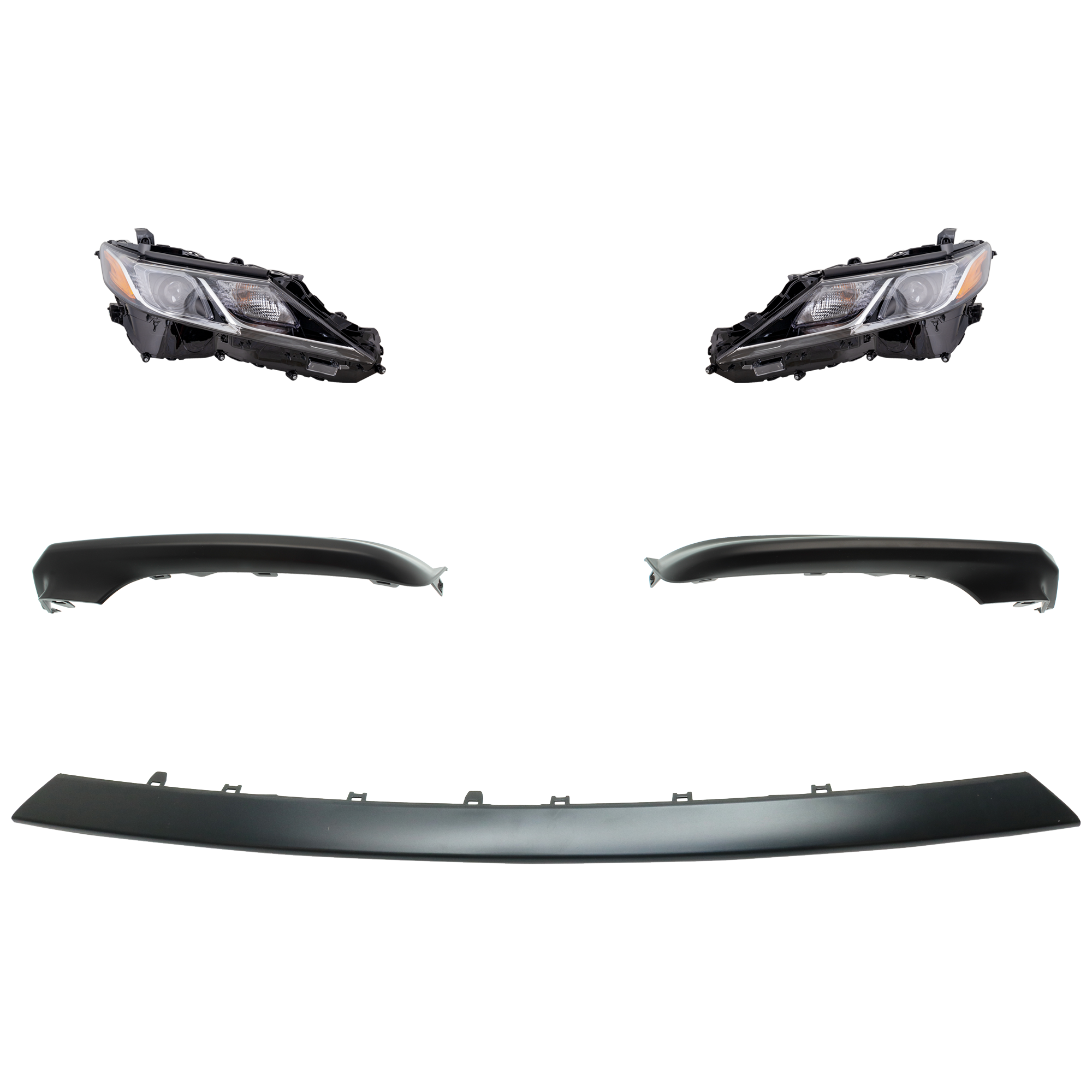 AM CAMRY 18-19 HEAD LAMP RH AND LH 5 pc kit Assembly LED with Bumper Trim SKU KIT 092723-71 Partslink TO2502255 TO2503255 TO1047103 TO1046103 TO1044119 OEM 8111006C40-8115006C40-53123330