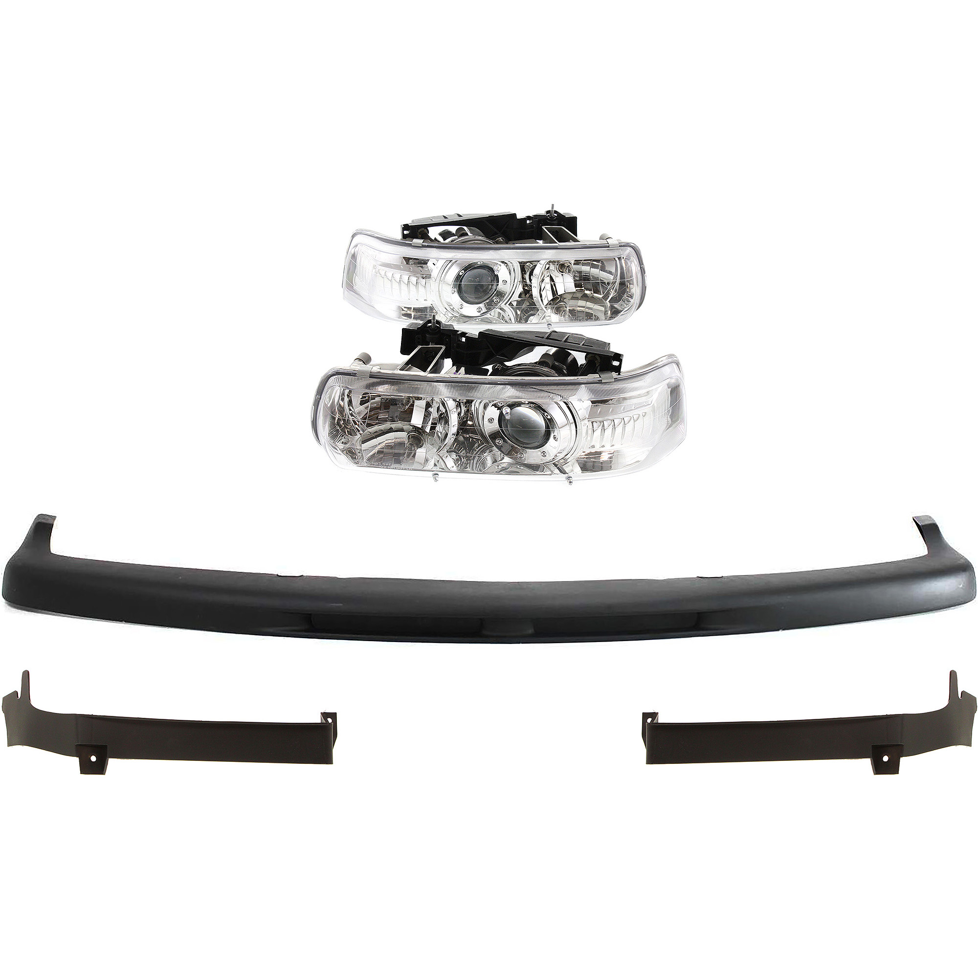 AM SUBURBAN 1500 TAHOE 00-06 HEAD LAMP RH AND LH 5 pc kit Assembly Halogen Projector Type with Bumper Trim SKU KIT 092723-79 Partslink GM2505108 GM1051103 GM1089166 GM1088166 OEM Performance 15050703-15035438