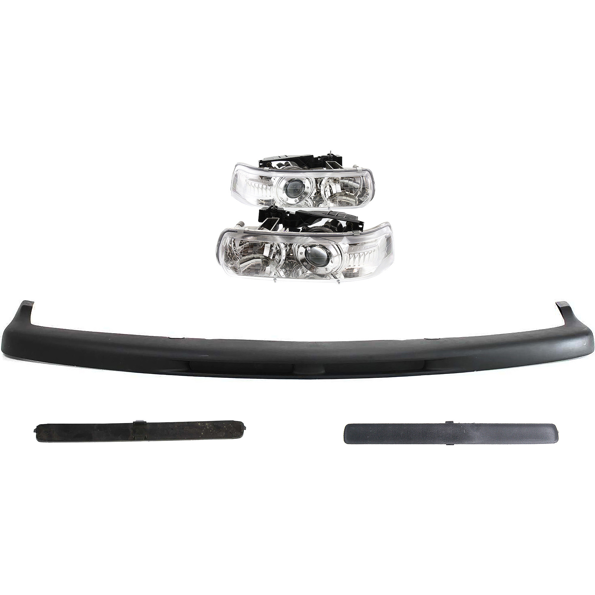 AM SUBURBAN 1500 TAHOE 00-06 HEAD LAMP RH AND LH 5 pc kit Assembly Halogen Projector Type with Bumper Trim SKU KIT 092723-81 Partslink GM2505108 GM1051103 GM1039101 GM1038101 OEM Performance 15050703-15018587