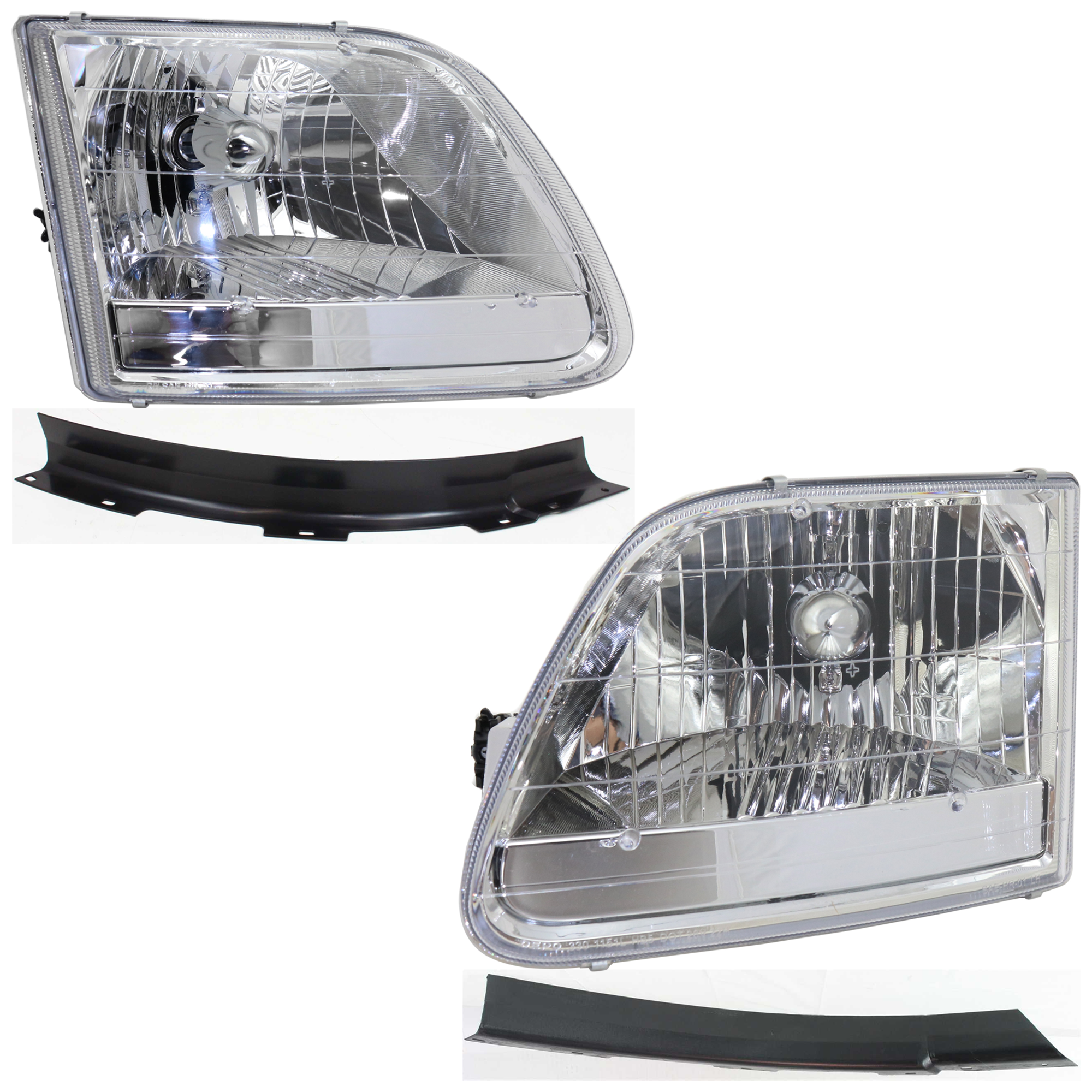 AM F 150-01-03 F 150 HERITAGE 04-04 HEAD LAMP RH AND LH 4 pc kit Assembly Halogen with Bumper Trim SKU KIT 092723-83 Partslink FO2502211 FO2503211 FO1089117 FO1088117 OEM 3L3Z13008GA 3L3Z13008HA XL3Z17