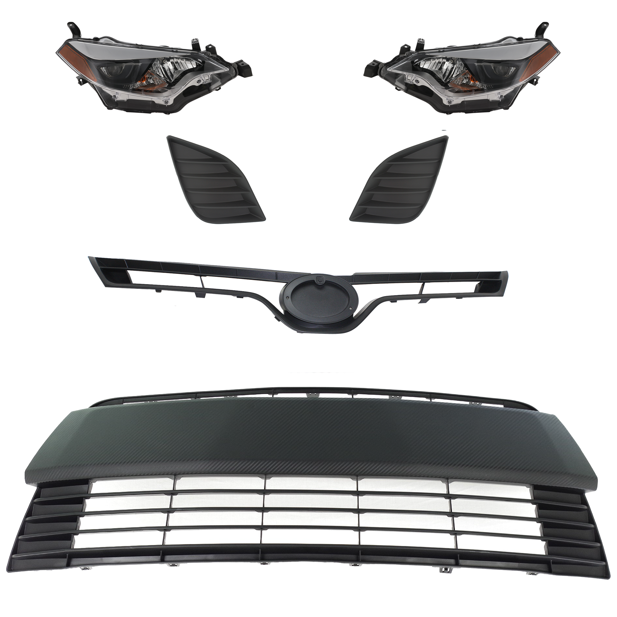 AM COROLLA 14-16 HEAD LAMP RH AND LH 6 Pc kit Assembly LED with Bumper Grille Fog Light Cover and Grille Assembly SKU KIT 092823-124 Partslink TO2502216 TO2503216 TO1036145 TO1038170 TO1039170 TO1200366 OEM 8111002E60-8115002E60-53112024