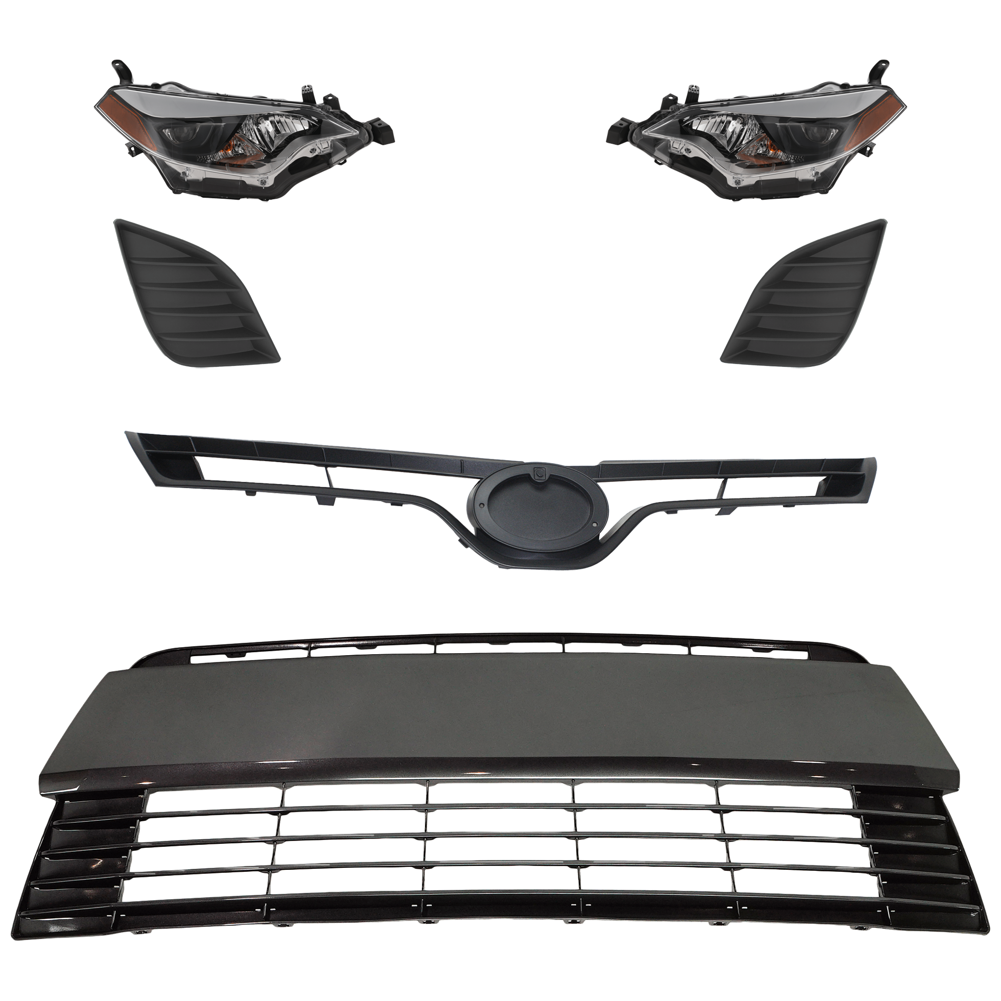 AM COROLLA 15-16 HEAD LAMP RH AND LH 6 Pc kit Assembly LED with Bumper Grille Fog Light Cover and Grille Assembly SKU KIT 092823-131 Partslink TO2502216 TO2503216 TO1036190 TO1038170 TO1039170 TO1200366 OEM 8111002E60-8115002E60-53112026