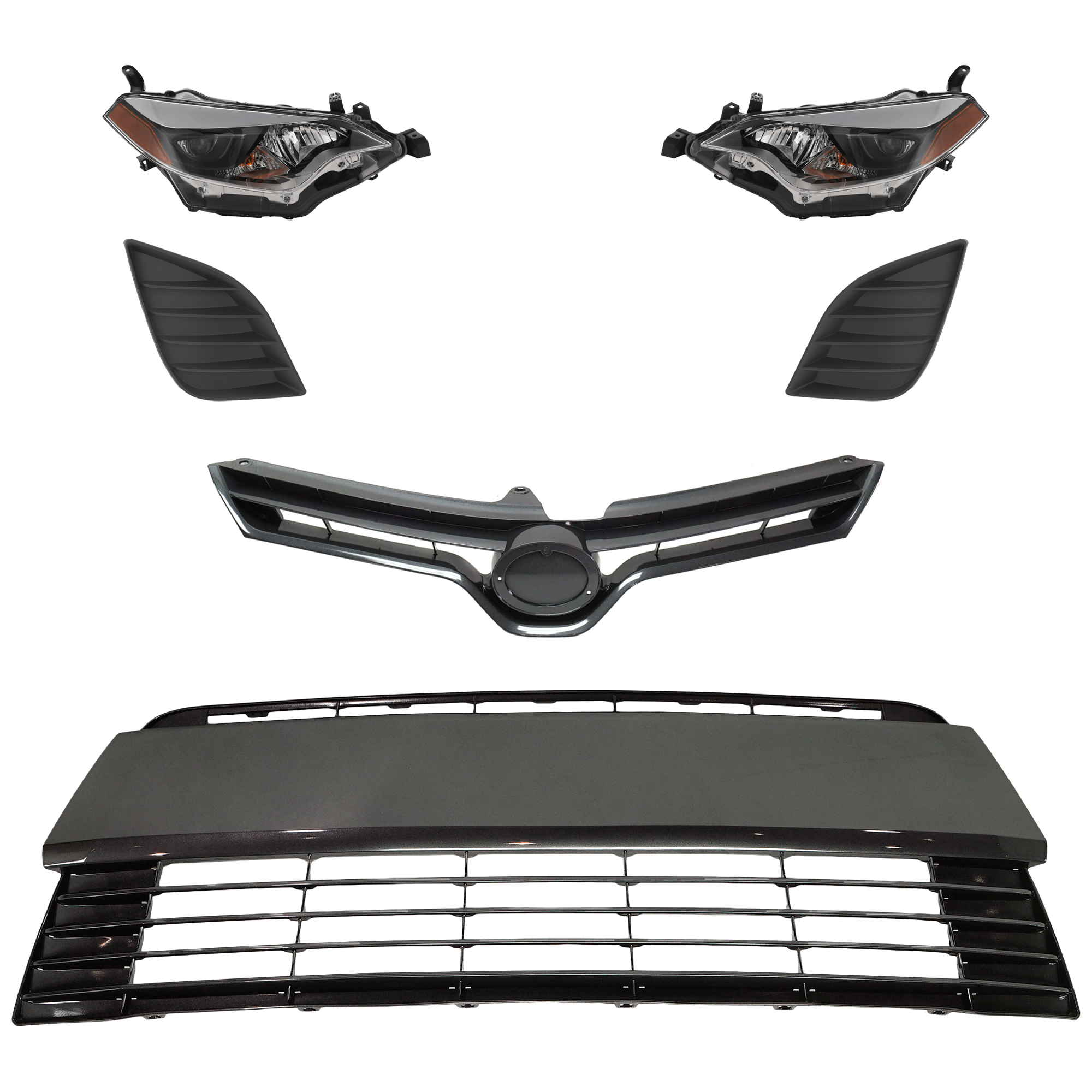 AM COROLLA 15-16 HEAD LAMP RH AND LH 6 Pc kit Assembly LED with Bumper Grille Fog Light Cover and Grille Assembly SKU KIT 092823-132 Partslink TO2502216 TO2503216 TO1036190 TO1038170 TO1039170 TO1200412 OEM 8111002E60-8115002E60-53112026