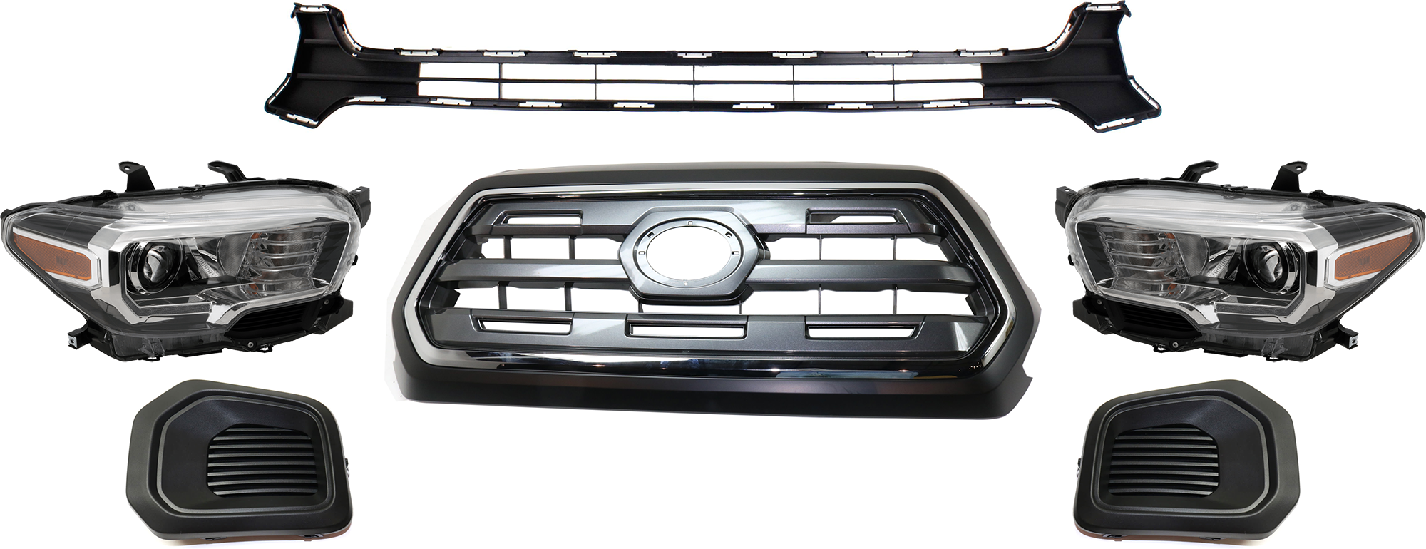 AM TACOMA 16-17 HEAD LAMP RH AND LH Assembly Halogen 6 pc Kit with Bumper Grille Fog Light Cover and Grille Assembly SKU KIT 092823-204 Partslink TO2502244 TO2503244 TO1036168 TO1038186 TO1039186 TO1200409 OEM 8111004270-8115004270-53112040