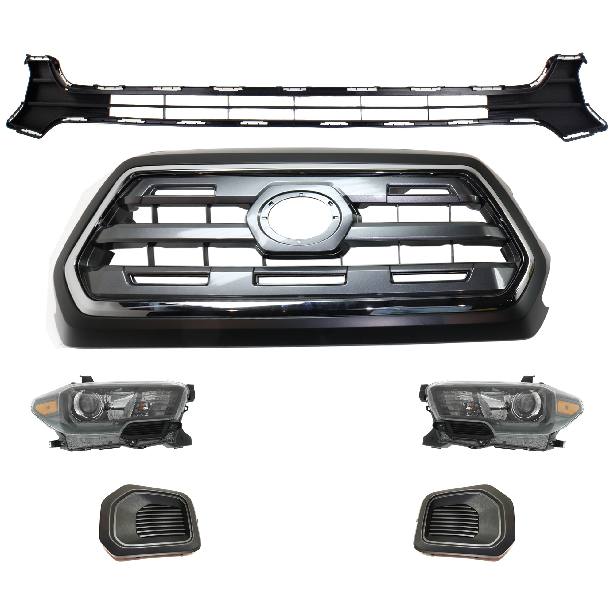 AM TACOMA 17-17 HEAD LAMP RH AND LH Assembly Halogen 6 pc Kit with Bumper Grille Fog Light Cover and Grille Assembly SKU KIT 092823-207 Partslink TO2502254 TO2503254 TO1036168 TO1038186 TO1039186 TO1200409 OEM 8111004280-8115004280-53112040