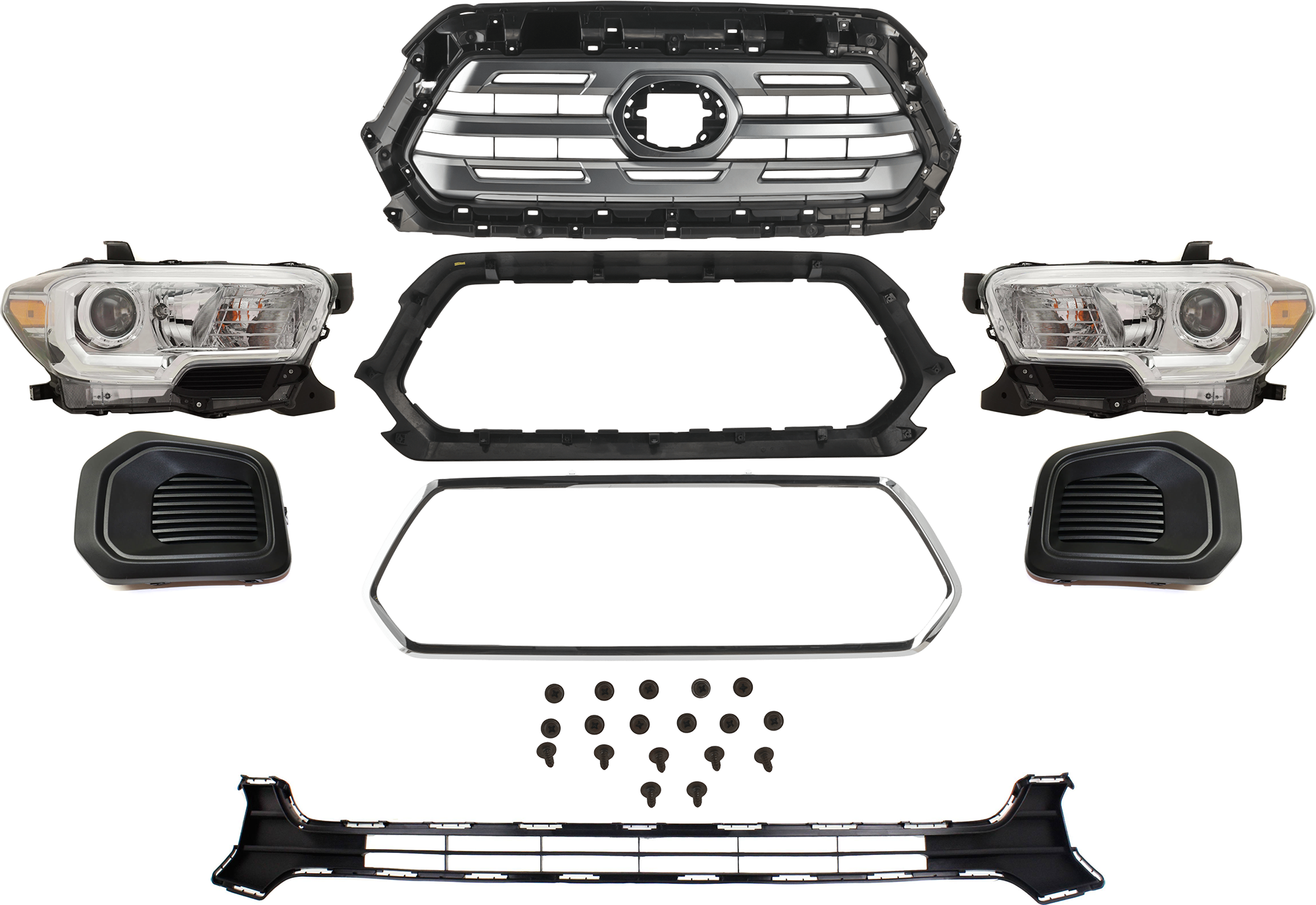 AM TACOMA 19-19 GRILLE 6 Pc kit 0 with Bumper Grille Fog Light Cover and Headlight SKU KIT 092823-214 Partslink TO1200475 TO1036168 TO1038186 TO1039186 TO2502276 TO2503276 OEM 5310104030C0-5311204050-521280