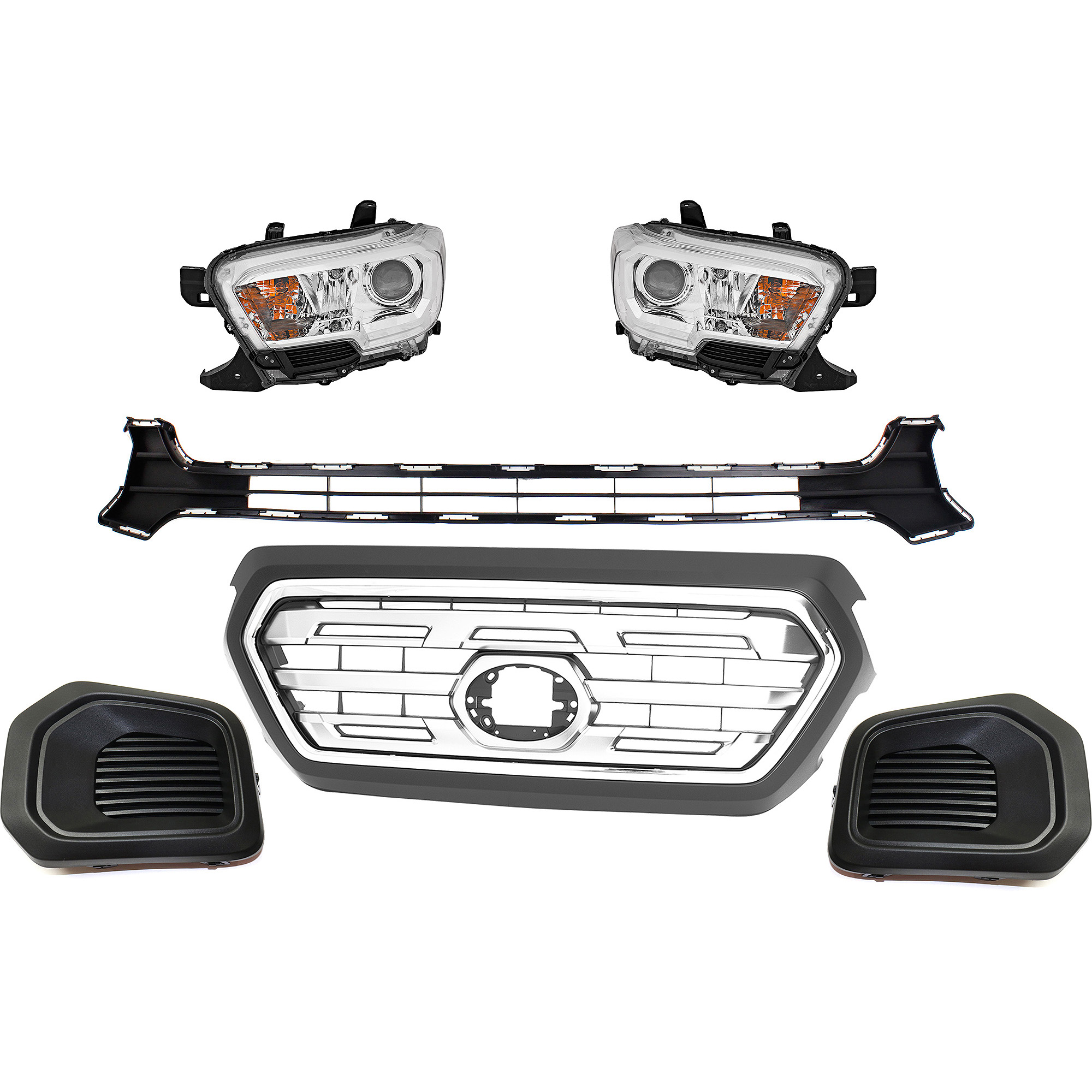 AM TACOMA 19-19 GRILLE 6 Pc kit 0 with Bumper Grille Fog Light Cover and Headlight SKU KIT 092823-215 Partslink TO1200475 TO1036168 TO1038186 TO1039186 TO2502284 TO2503284 OEM 5310104030C0-5311204050-521280