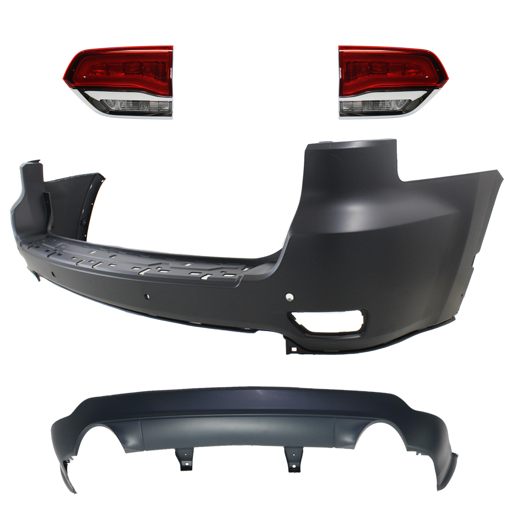 AM GRAND CHEROKEE 14-15 TAIL LAMP RH AND LH Inner Assembly Halogen 4 pc Kit with Bumper Cover SKU KIT 092923-02 Partslink CH2802105 CH2803105 CH1115109 CH1100985 OEM 68110046AH 68110047AH 1VQ67TZZ