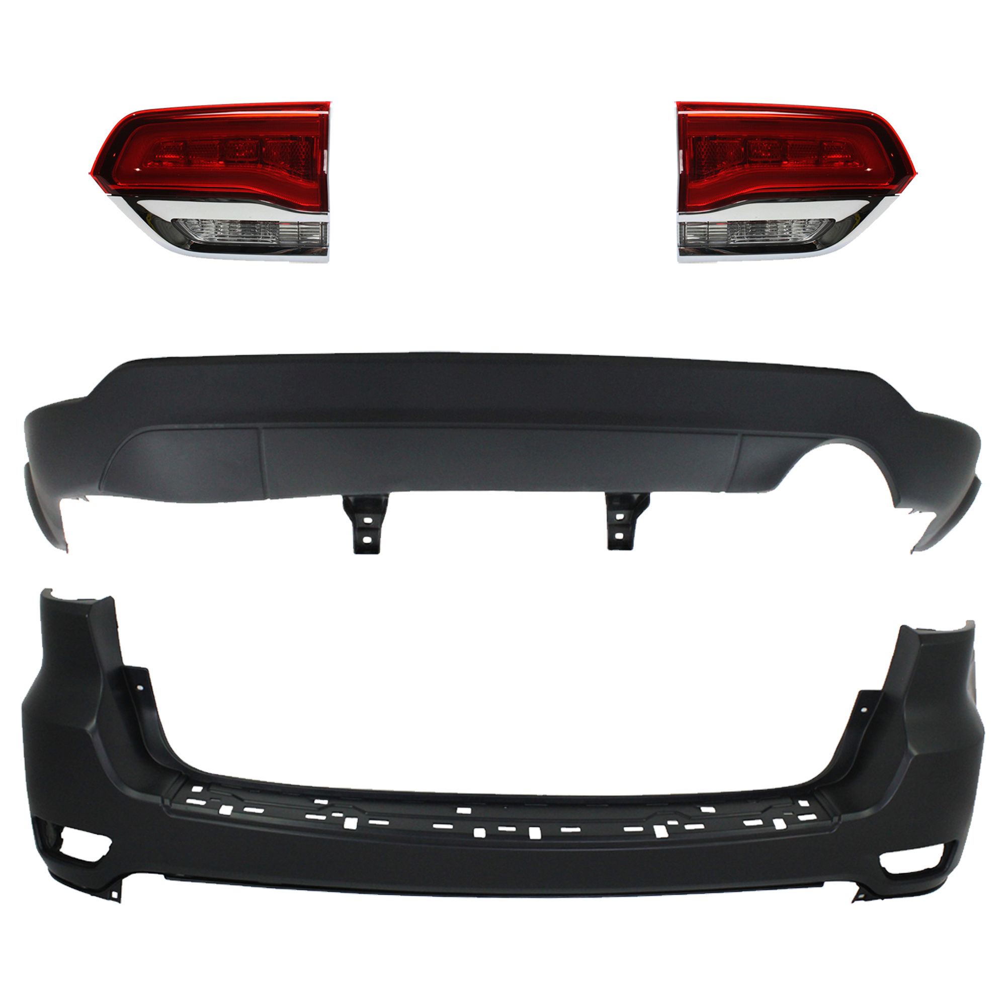 AM GRAND CHEROKEE 14-21 GRAND CHEROKEE WK 22-22 TAIL LAMP RH AND LH Inner Assembly Halogen 4 pc Kit with Bumper Cover SKU KIT 092923-09 Partslink CH2802105 CH2803105 CH1195101 CH1100952 OEM 68110046AH 68110047AH 68111467