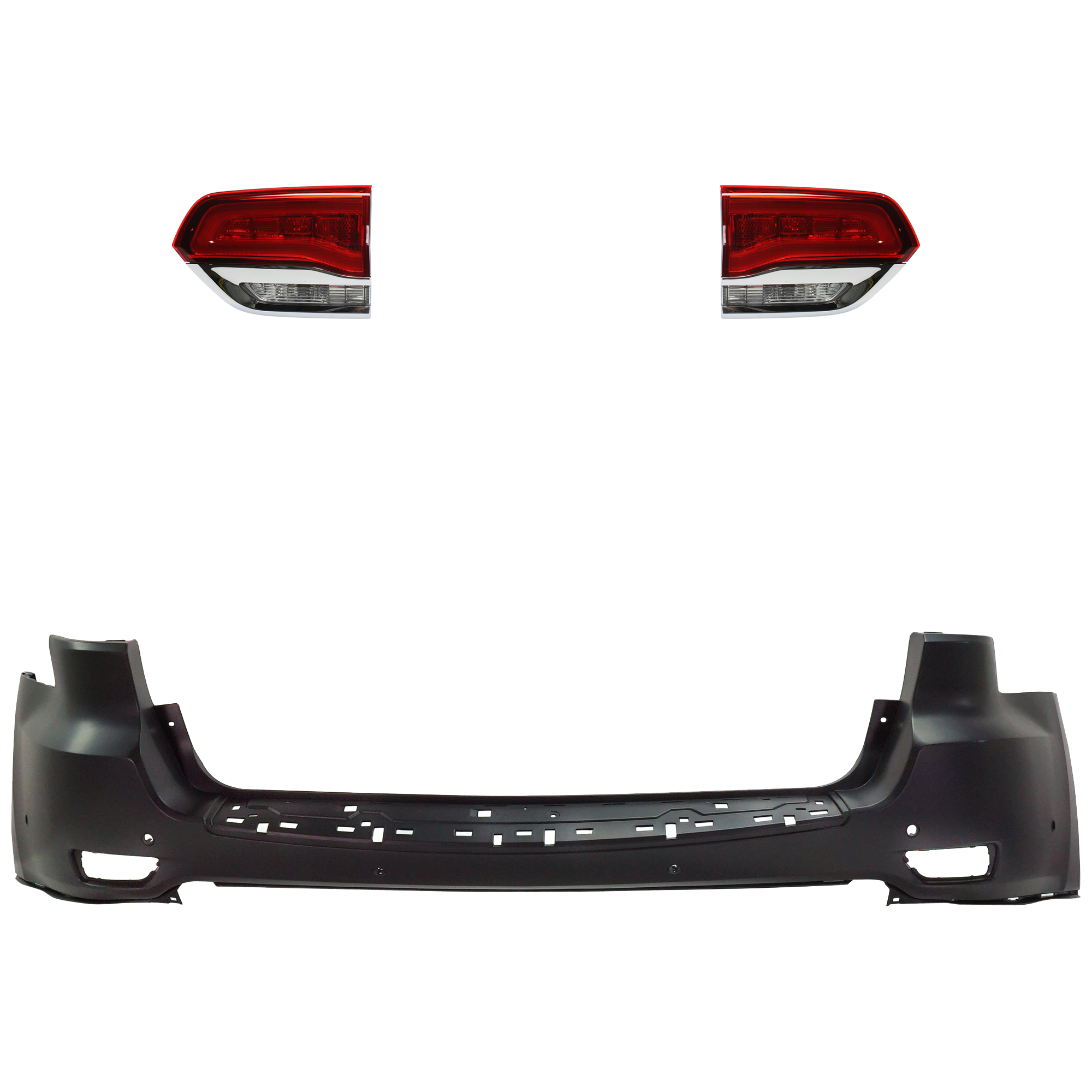 AM GRAND CHEROKEE 14-21 TAIL LAMP RH AND LH Inner Assembly Halogen 3 pc Kit with Bumper Cover SKU KIT 092923-133 Partslink CH1100A36C CH2802105C CH2803105C OEM 68110046AH 68110047AH 68334936
