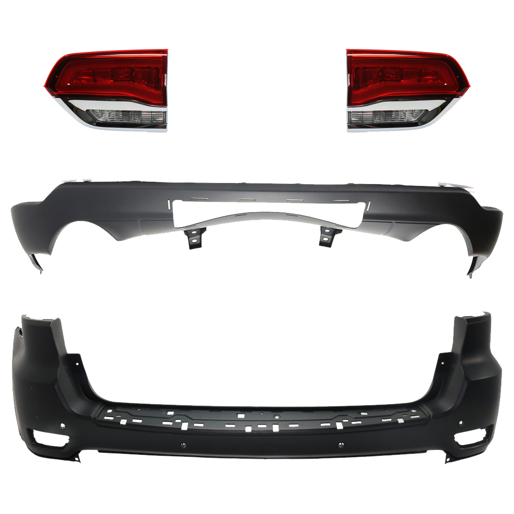 AM GRAND CHEROKEE 16-21 GRAND CHEROKEE WK 22-22 TAIL LAMP RH AND LH Inner Assembly Halogen 4 pc Kit with Bumper Cover SKU KIT 092923-13 Partslink CH2802105 CH2803105 CH1195104 CH1100A26 OEM 68110046AH 68110047AH 68111470