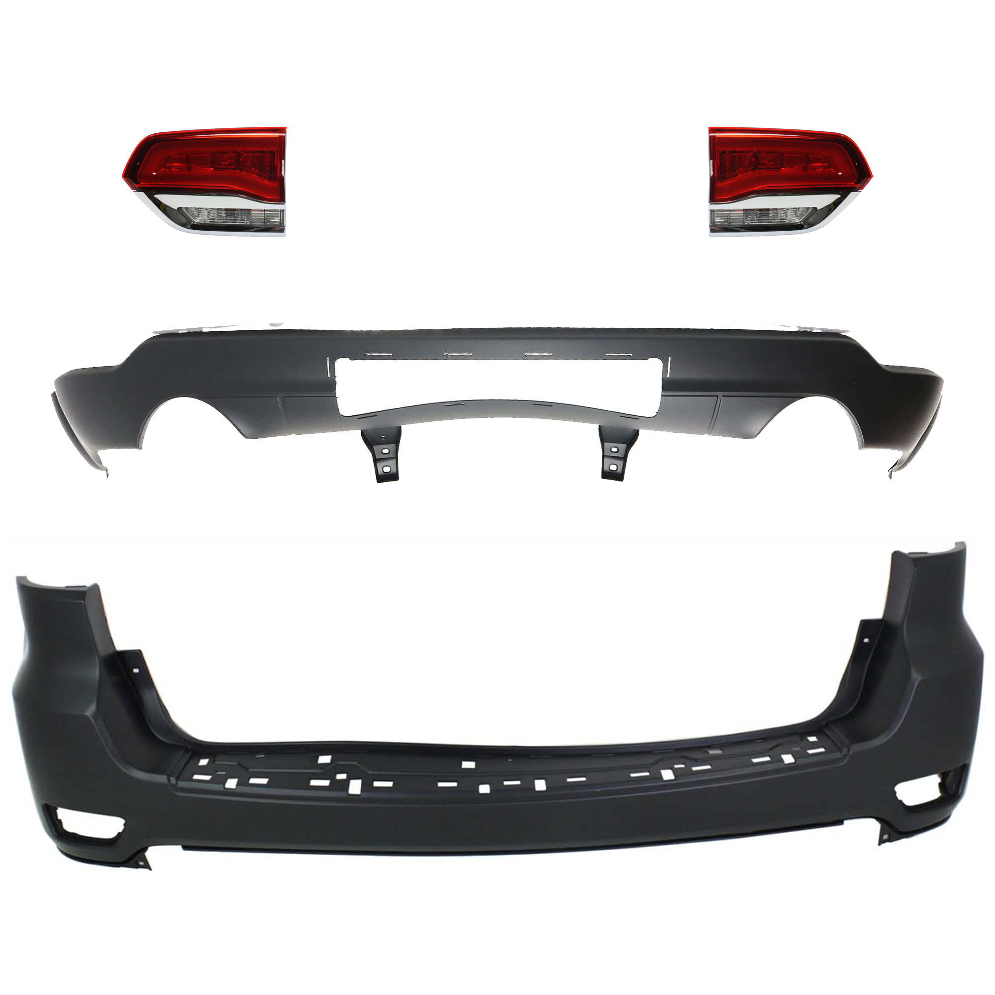 AM GRAND CHEROKEE 14-21 GRAND CHEROKEE WK 22-22 TAIL LAMP RH AND LH Inner Assembly Halogen 4 pc Kit with Bumper Cover SKU KIT 092923-145 Partslink CH1100952C CH1195104C CH2802105C CH2803105C OEM 1VQ65TZZAA 68110046AH 68110047