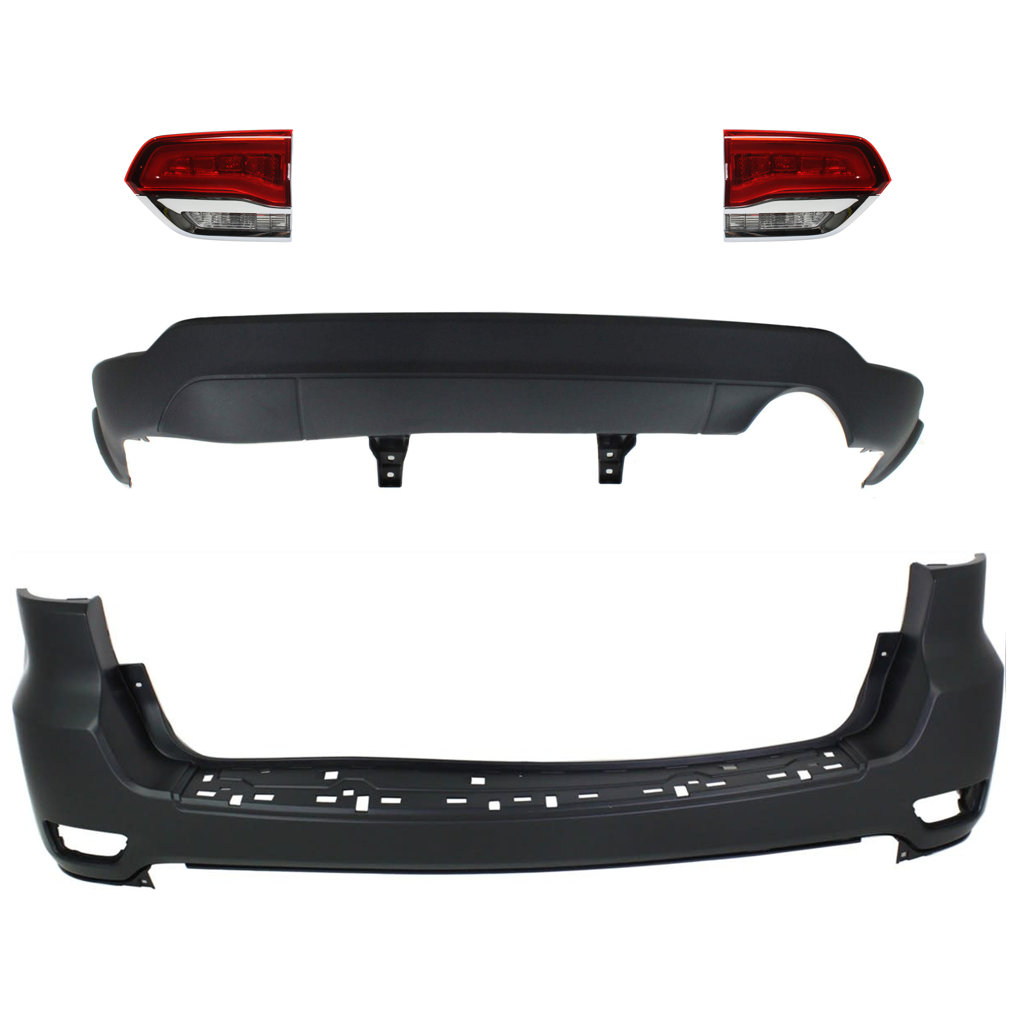 AM GRAND CHEROKEE 14-21 GRAND CHEROKEE WK 22-22 TAIL LAMP RH AND LH Inner Assembly Halogen 4 pc Kit with Bumper Cover SKU KIT 092923-146 Partslink CH1100952C CH1195101C CH2802105C CH2803105C OEM 1VQ65TZZAA 68110046AH 68110047