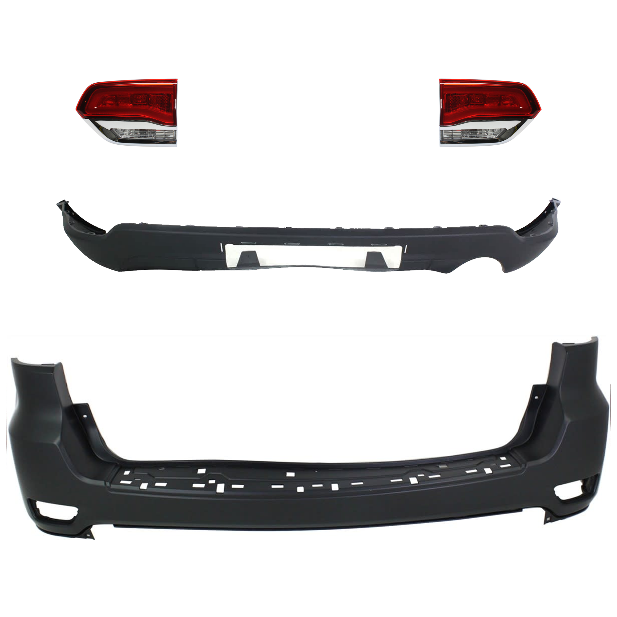AM GRAND CHEROKEE 14-21 GRAND CHEROKEE WK 22-22 TAIL LAMP RH AND LH Inner Assembly Halogen 4 pc Kit with Bumper Cover SKU KIT 092923-147 Partslink CH1100952C CH1195102C CH2802105C CH2803105C OEM 1VQ65TZZAA 68110046AH 68110047
