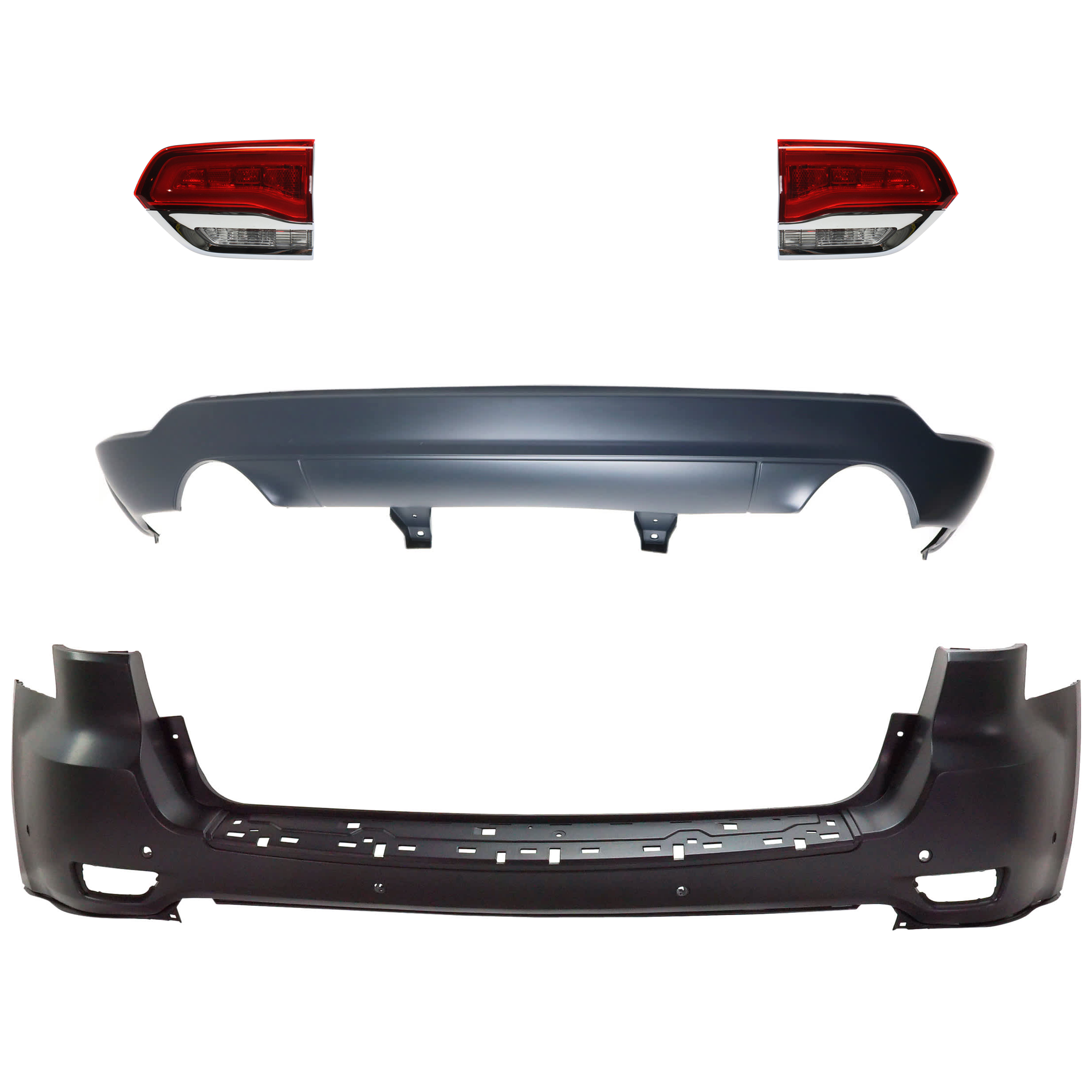 AM GRAND CHEROKEE 14-21 GRAND CHEROKEE WK 22-22 TAIL LAMP RH AND LH Inner Assembly Halogen 4 pc kit with Bumper Cover CAPA SKU KIT 092923-150 Partslink CH1114107C CH1115109C CH2802105C CH2803105C OEM 1VQ67TZZAA 68110046AH 68110047