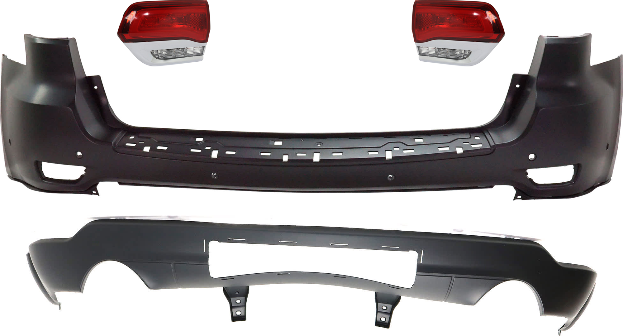AM GRAND CHEROKEE 14-21 GRAND CHEROKEE WK 22-22 TAIL LAMP RH AND LH Inner Assembly Halogen 4 pc Kit with Bumper Cover SKU KIT 092923-151 Partslink CH1114107C CH1195104C CH2802105C CH2803105C OEM 68110046AH 68110047AH 68111470