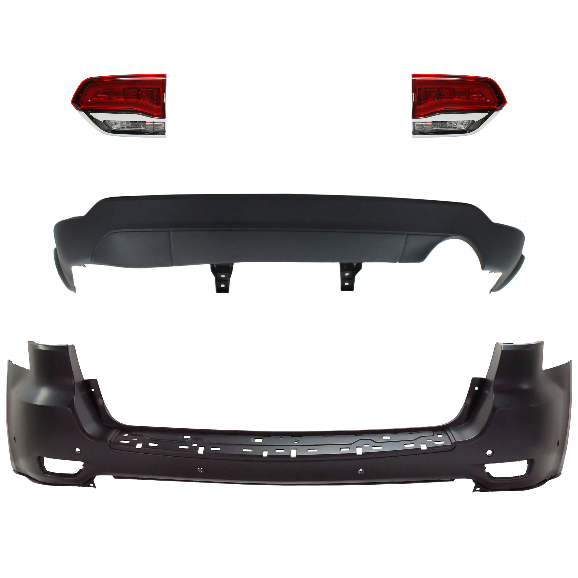 AM GRAND CHEROKEE 14-21 GRAND CHEROKEE WK 22-22 TAIL LAMP RH AND LH Inner Assembly Halogen 4 pc Kit with Bumper Cover SKU KIT 092923-152 Partslink CH1114107C CH1195101C CH2802105C CH2803105C OEM 68110046AH 68110047AH 68111467