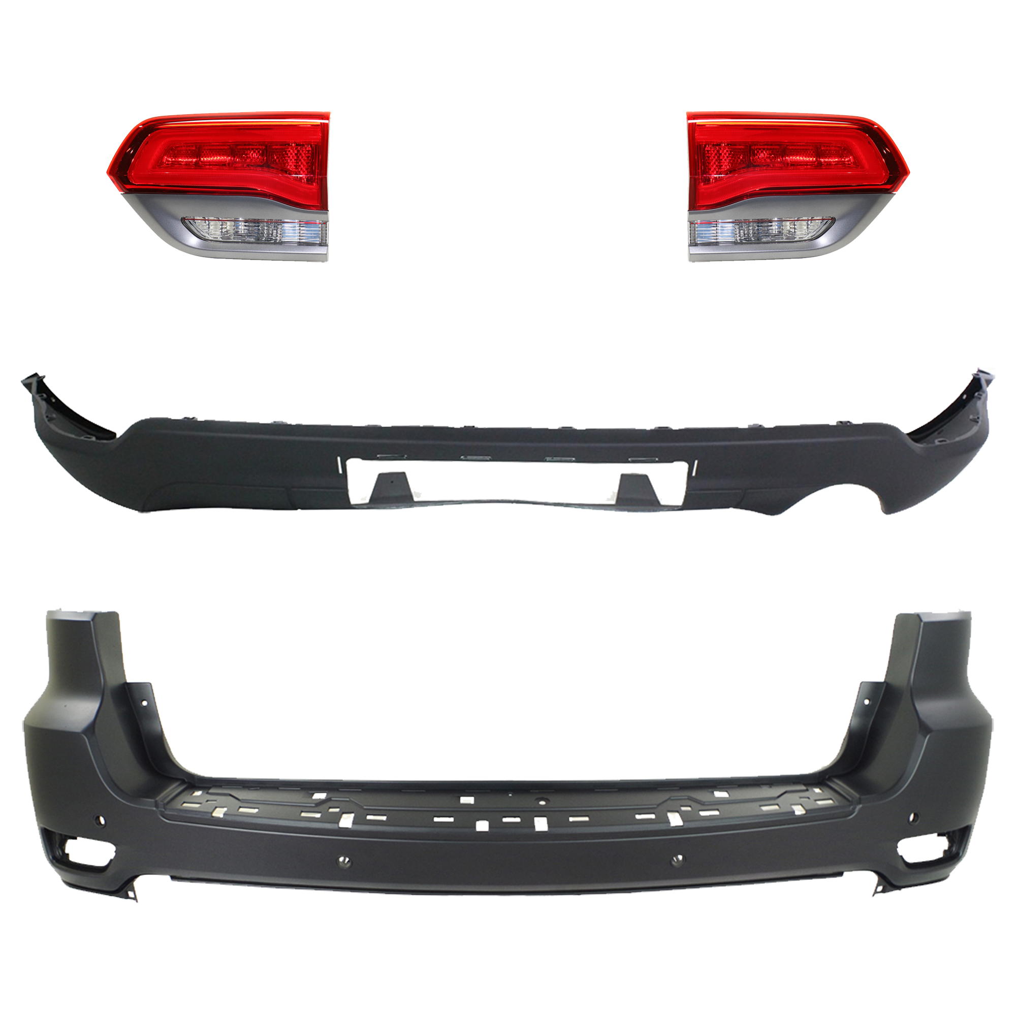 AM GRAND CHEROKEE 14-15 TAIL LAMP RH AND LH Inner Assembly Halogen 4 pc kit with Bumper Cover CAPA SKU KIT 092923-159 Partslink CH1100985C CH1195102C CH2802109C CH2803109C OEM 68111468AB 68111468AA 68214368