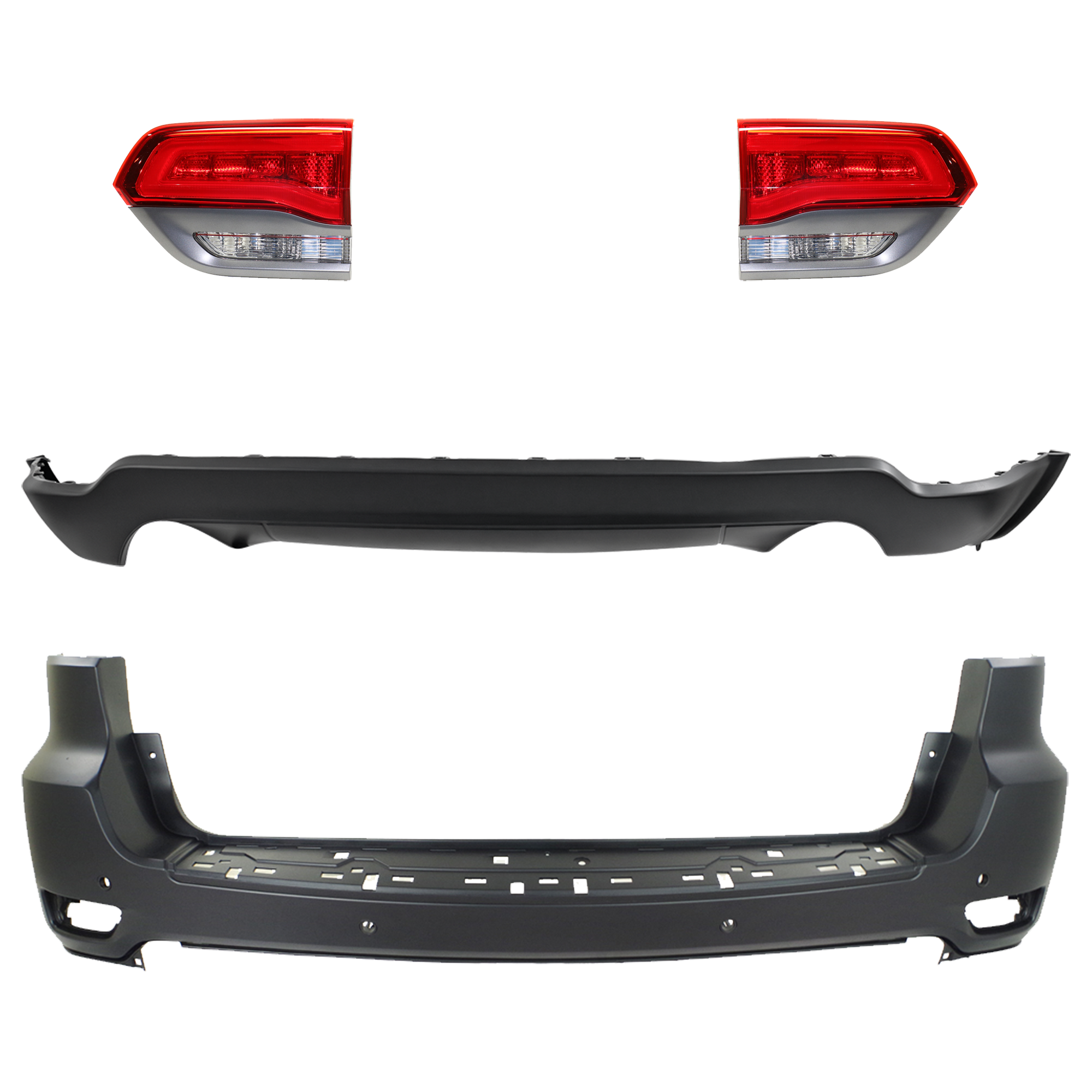 AM GRAND CHEROKEE 14-15 TAIL LAMP RH AND LH Inner Assembly Halogen 4 pc kit with Bumper Cover CAPA SKU KIT 092923-160 Partslink CH1100985C CH1195103C CH2802109C CH2803109C OEM 68111469AA 68214368AC 68236106