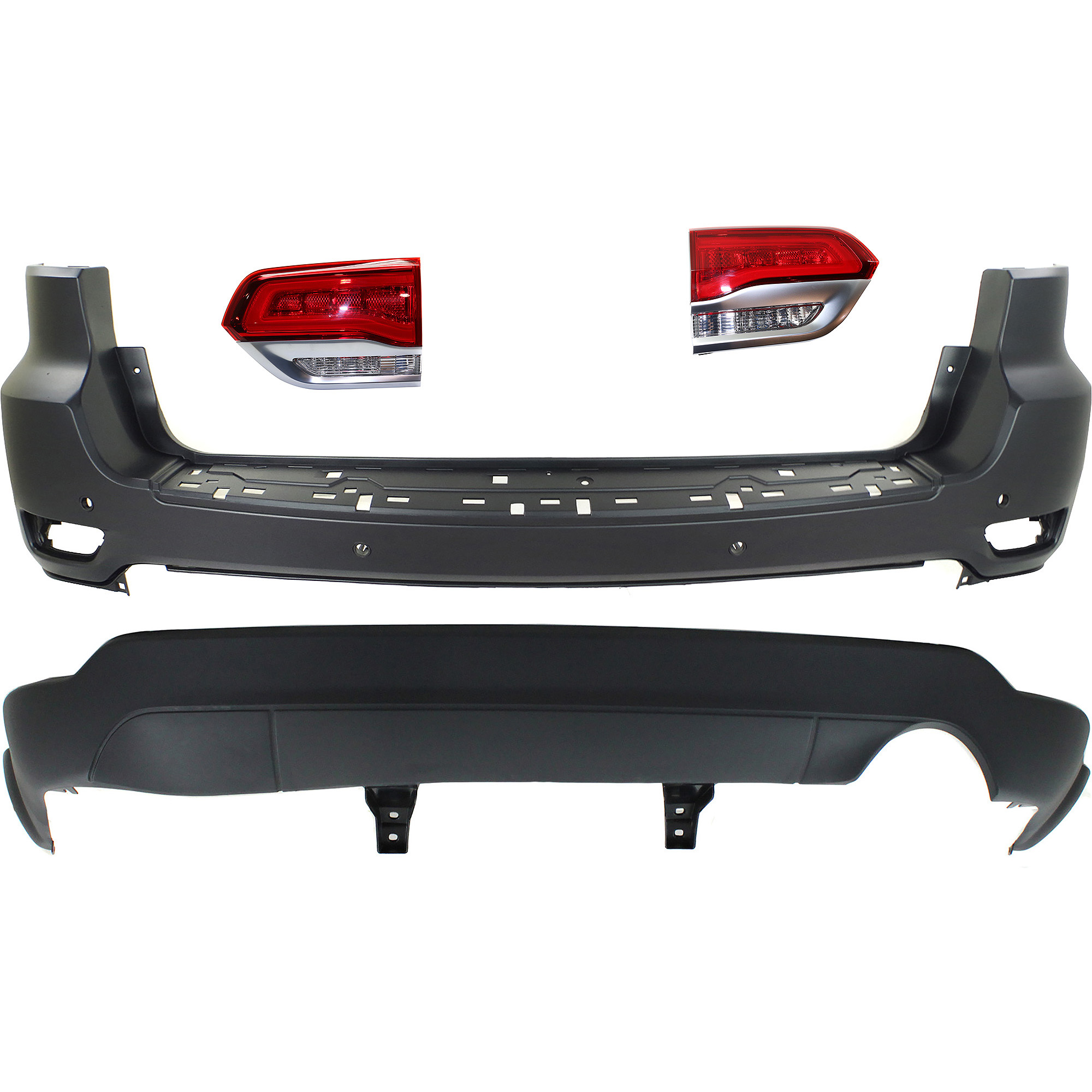AM GRAND CHEROKEE 14-15 TAIL LAMP RH AND LH Inner Assembly Halogen 4 pc Kit with Bumper Cover SKU KIT 092923-175 Partslink CH1100985C CH1195101C CH2802112C CH2803112C OEM 68111467AA 68214368AC 68236136