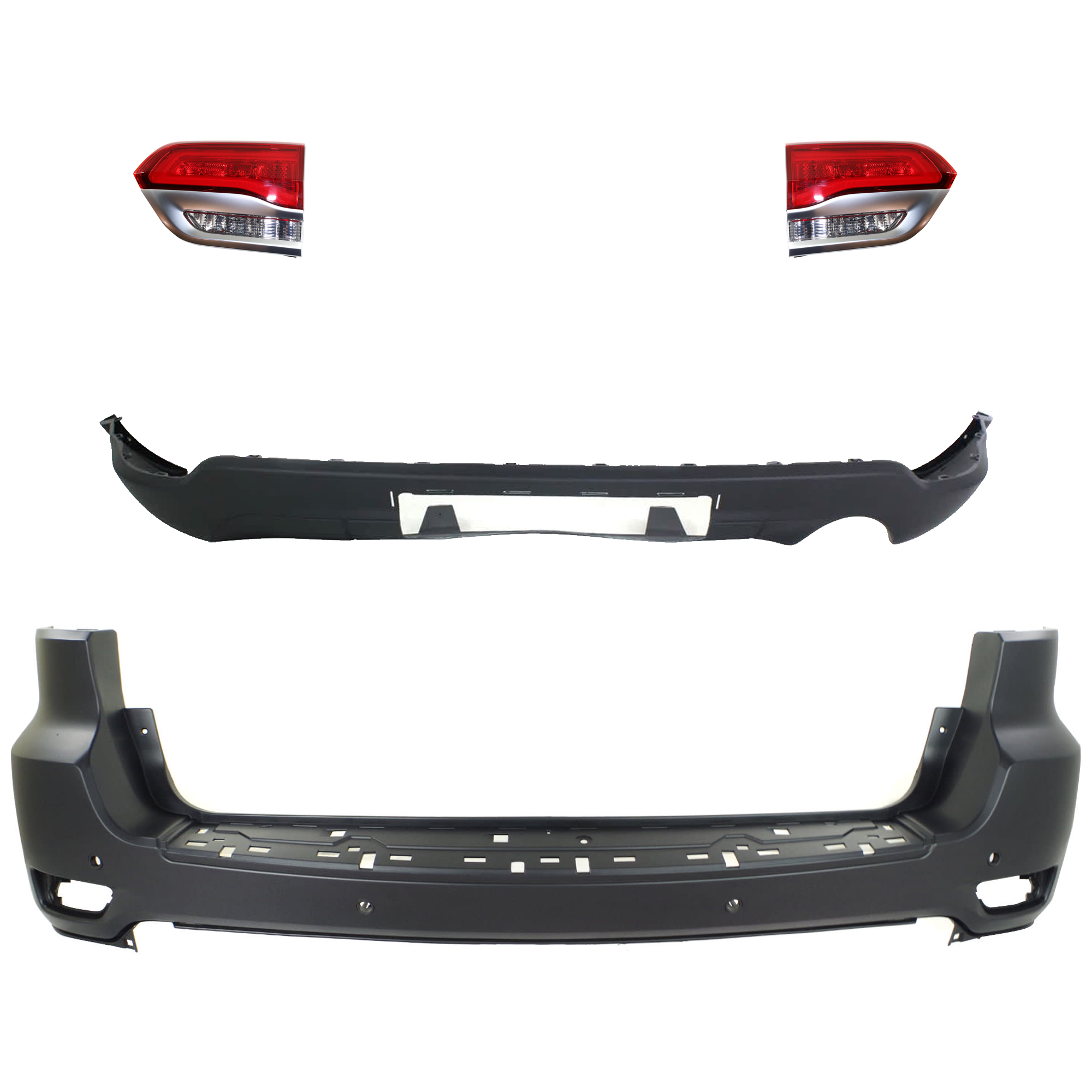 AM GRAND CHEROKEE 14-15 TAIL LAMP RH AND LH Inner Assembly Halogen 4 pc Kit with Bumper Cover SKU KIT 092923-176 Partslink CH1100985C CH1195102C CH2802112C CH2803112C OEM 68111468AB 68111468AA 68214368