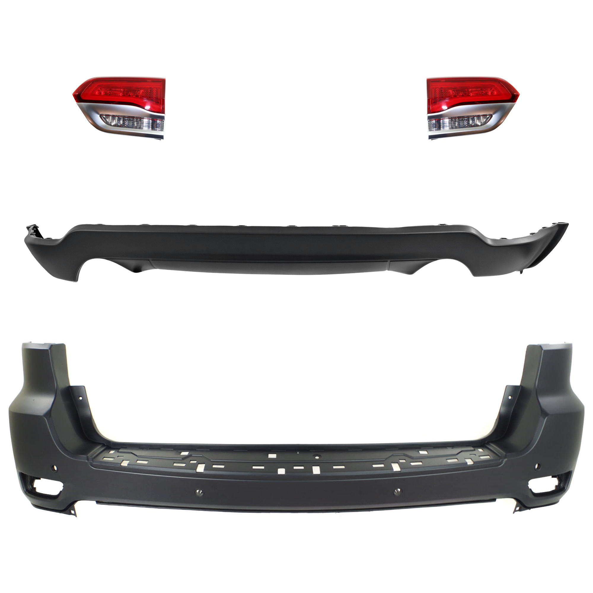 AM GRAND CHEROKEE 14-15 TAIL LAMP RH AND LH Inner Assembly Halogen 4 pc kit with Bumper Cover CAPA SKU KIT 092923-177 Partslink CH1100985C CH1195103C CH2802112C CH2803112C OEM 68111469AA 68214368AC 68236136