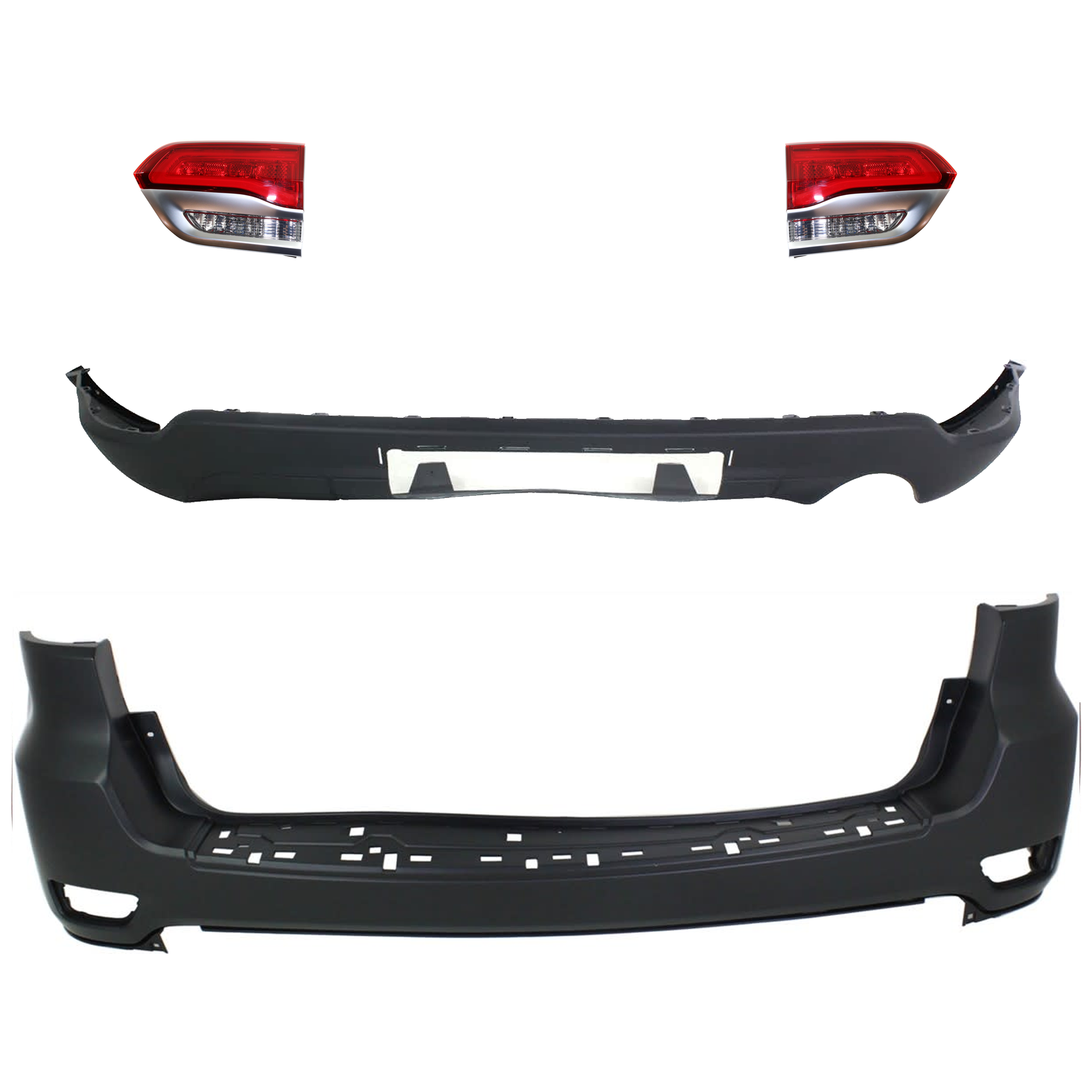 AM GRAND CHEROKEE 14-21 GRAND CHEROKEE WK 22-22 TAIL LAMP RH AND LH Inner Assembly Halogen 4 pc Kit with Bumper Cover SKU KIT 092923-181 Partslink CH1100952C CH1195102C CH2802112C CH2803112C OEM 1VQ65TZZAA 68111468AB 68111468